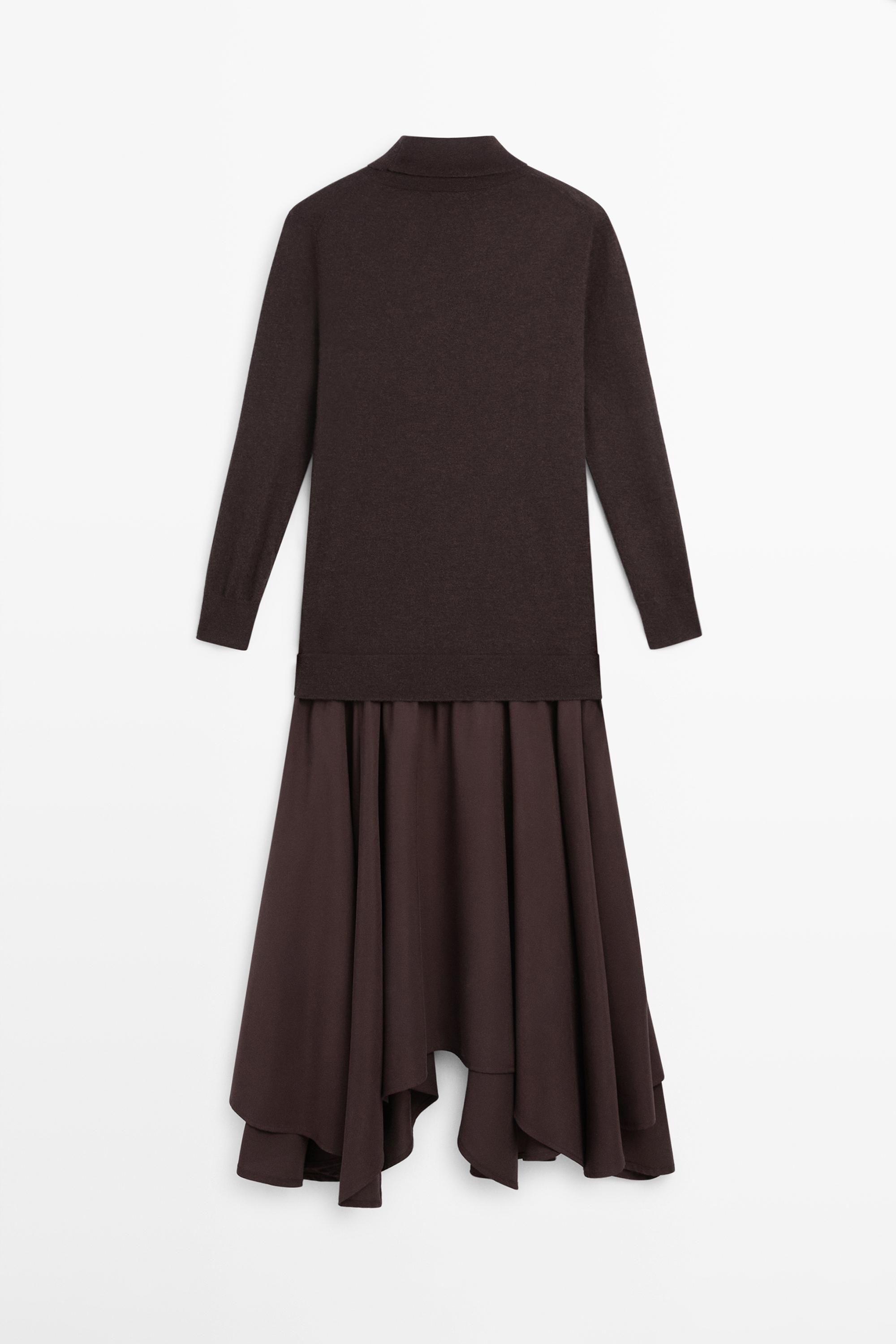Wool blend knit dress with contrast detail — Chocolate