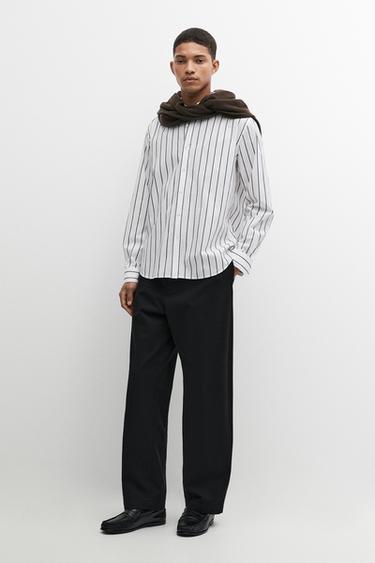 100% cotton relaxed fit striped shirt — WHITE 1