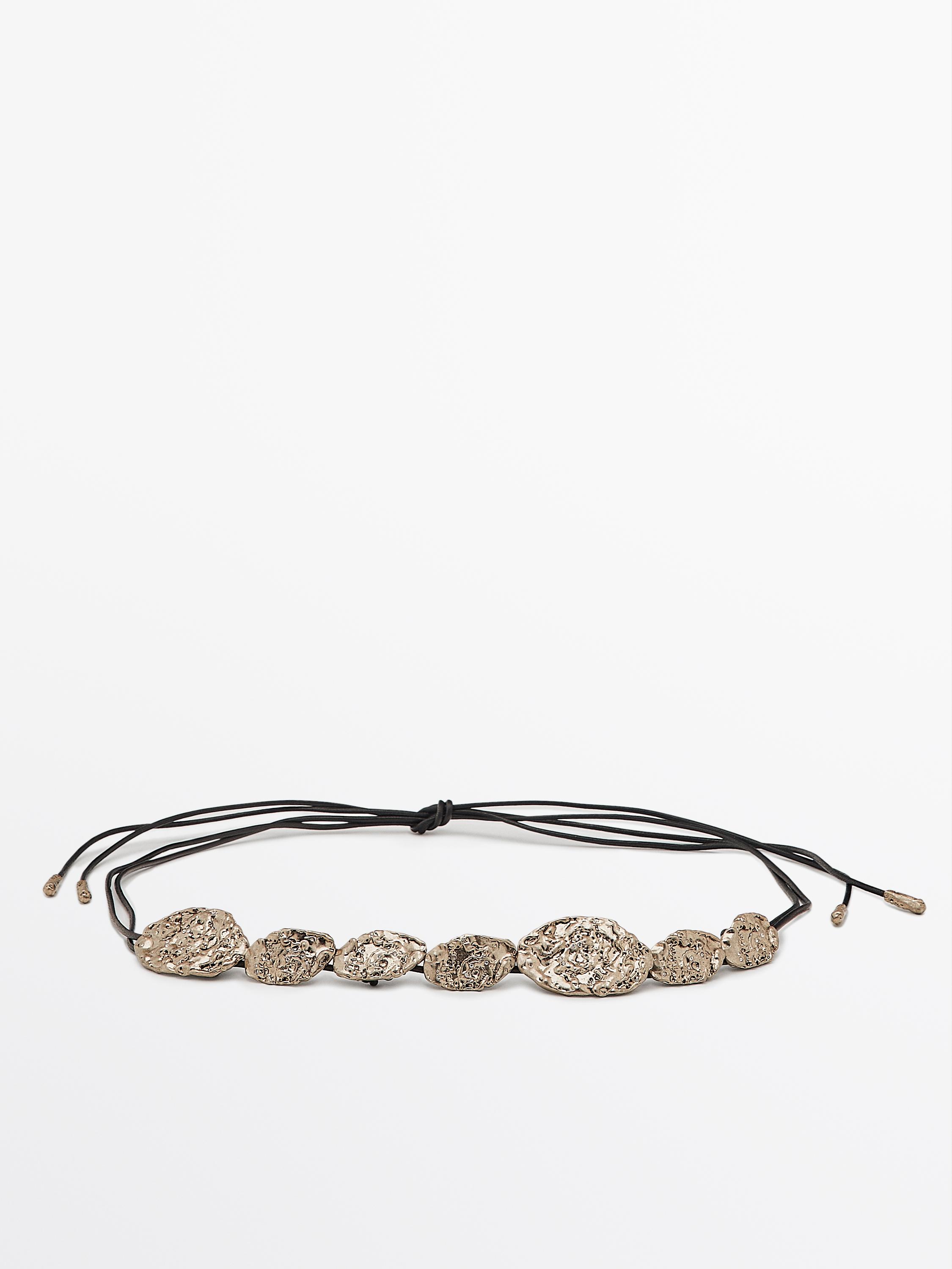 Leather cord rhinestone stone belt