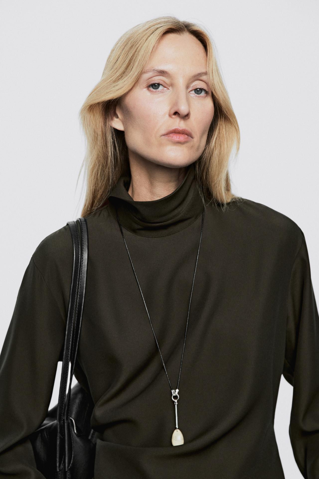 Flowing high neck asymmetric blouse - LIMITED EDITION — Greyish green