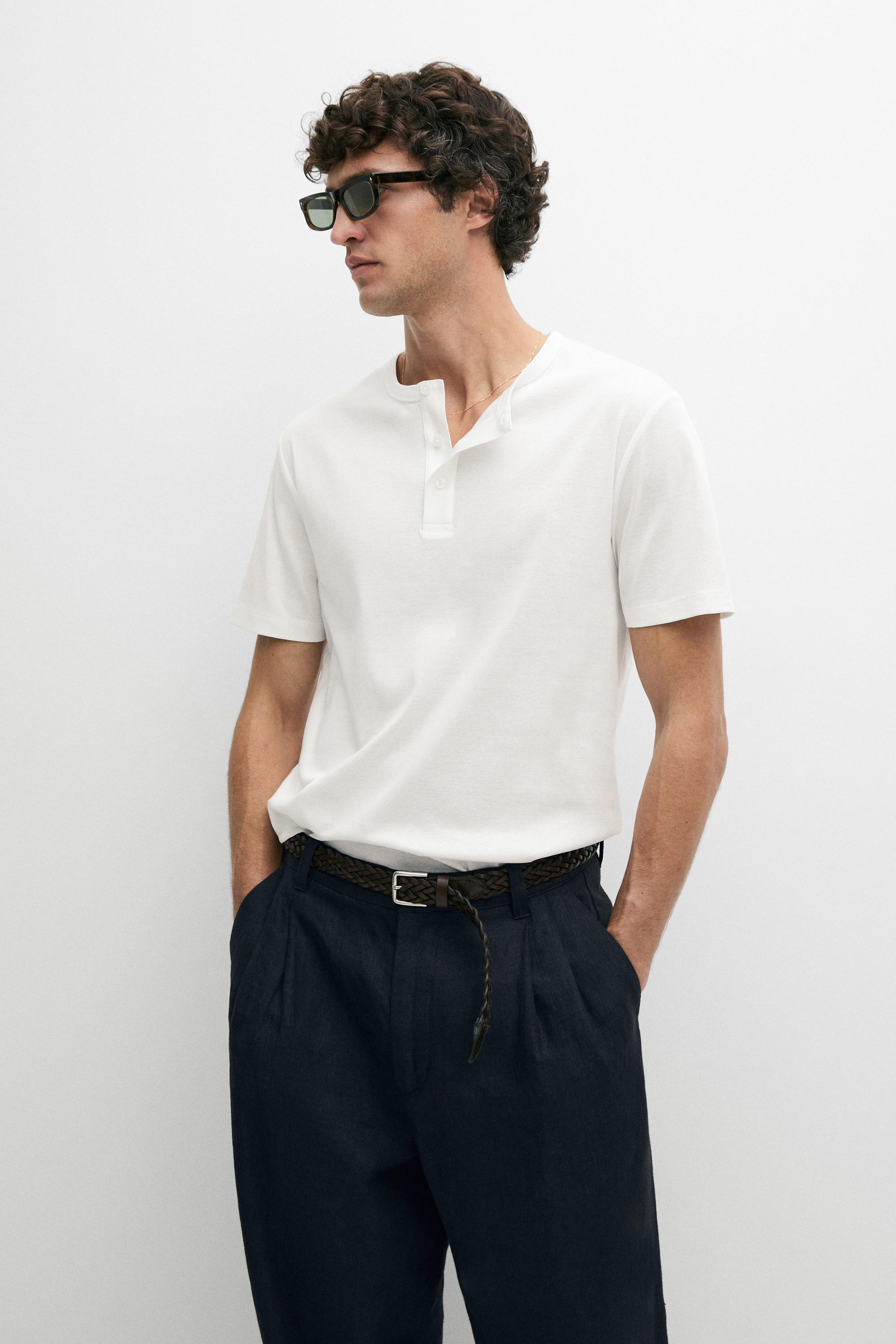 100% cotton henley T-shirt — Off white