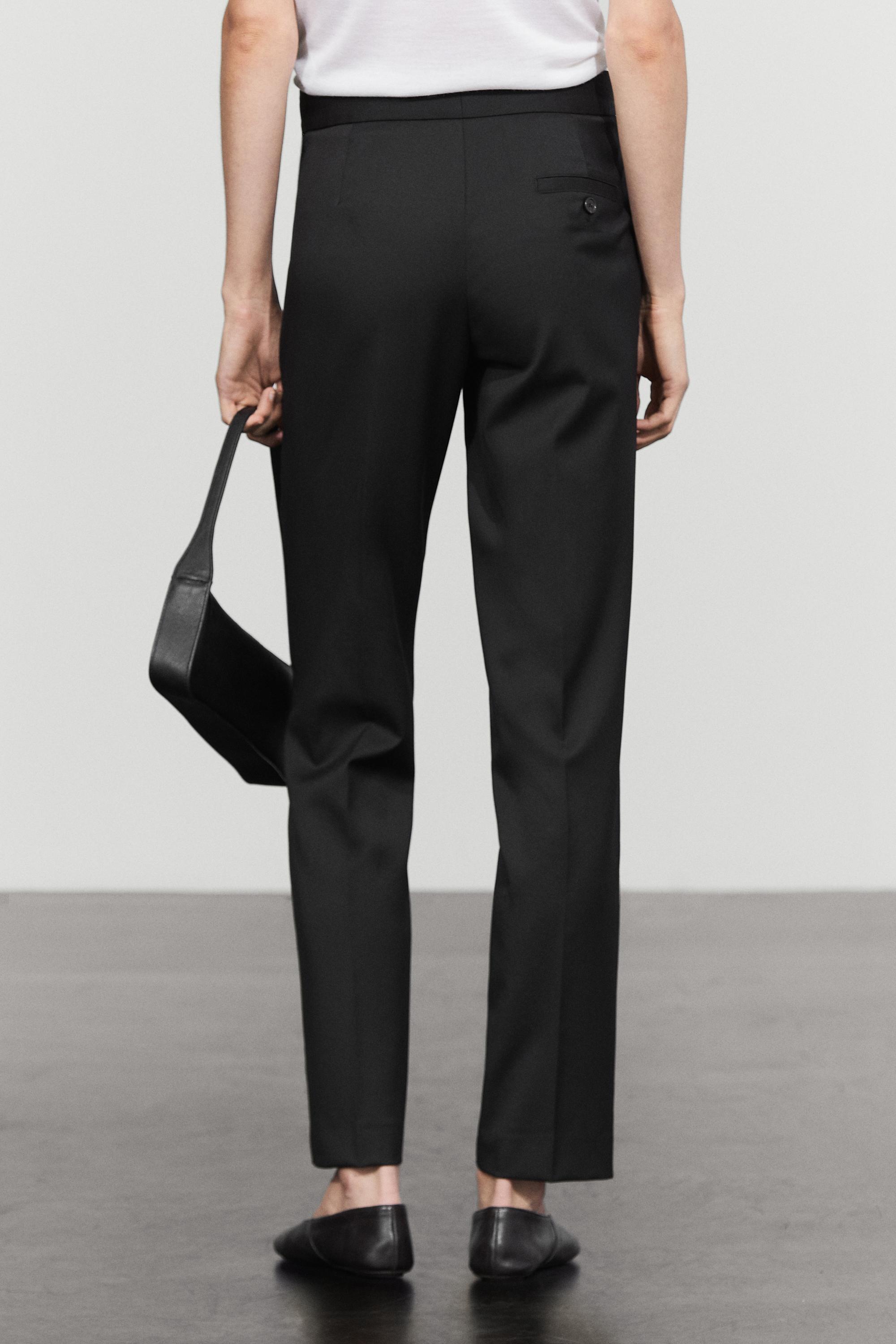 100% cool wool straight fit trousers - BLACK
