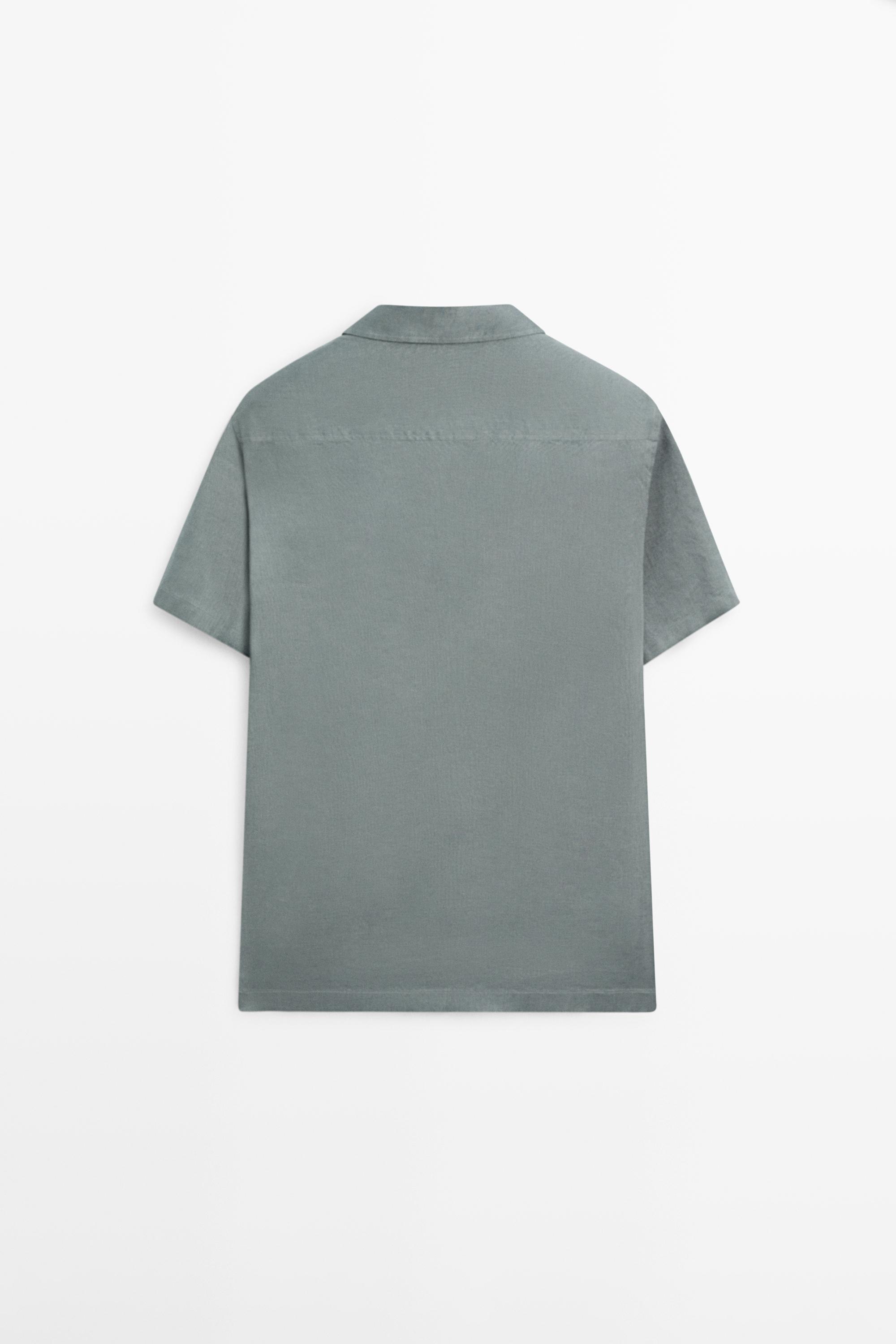 100% linen regular fit short sleeve shirt — GREY