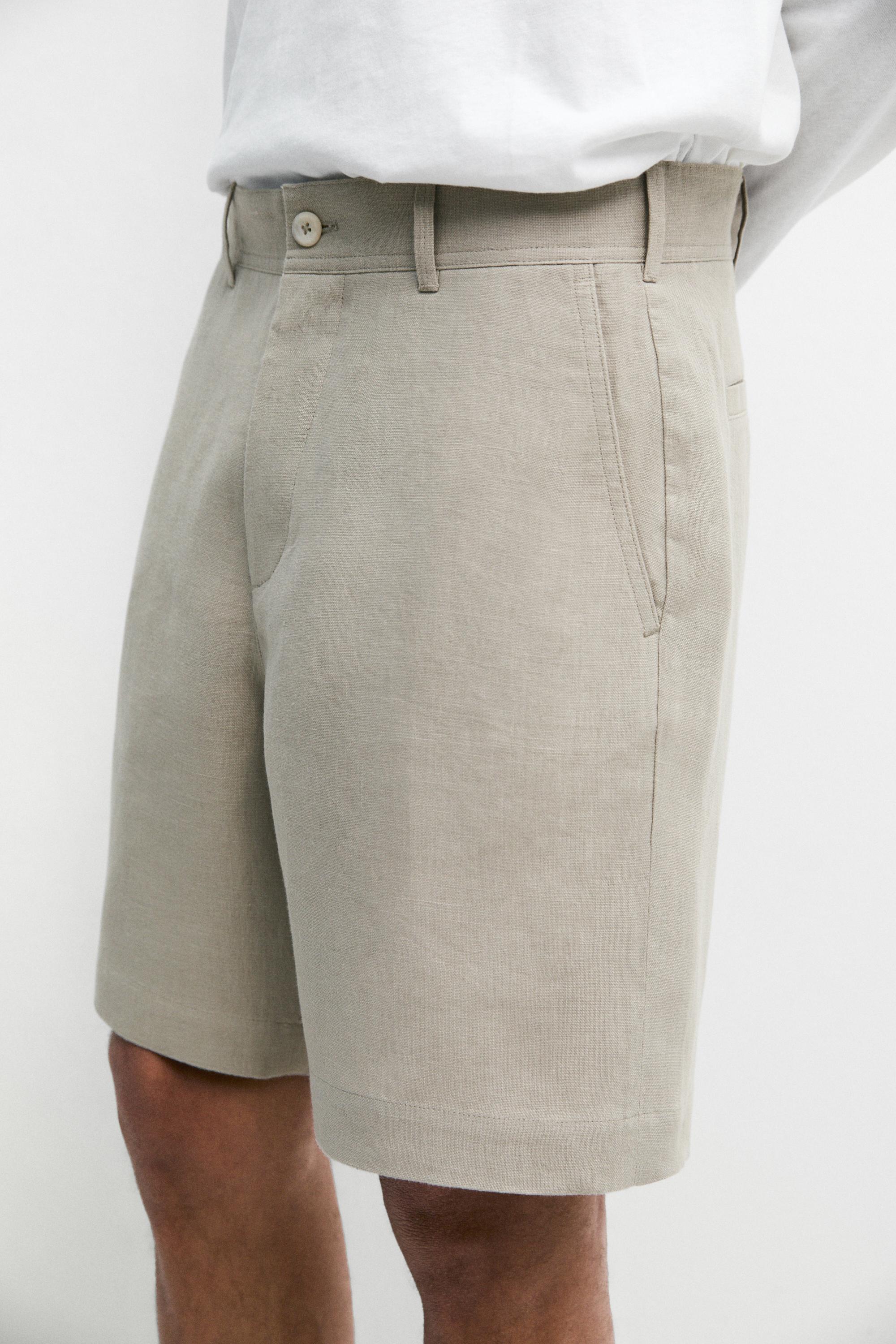 100% linen short Bermuda shorts — BEIGE