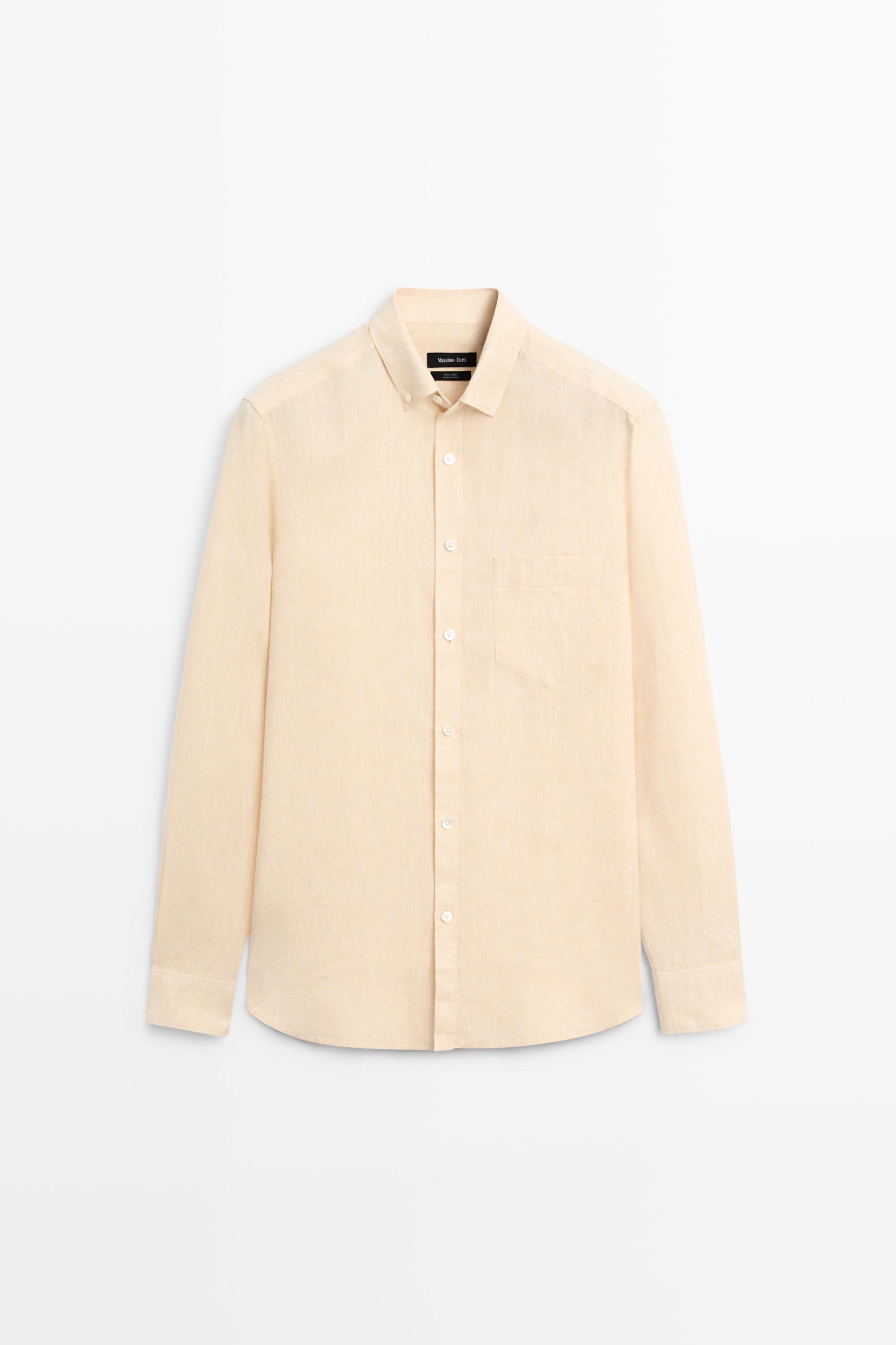 Regular fit 100% linen patch pocket shirt — DARK ORANGE