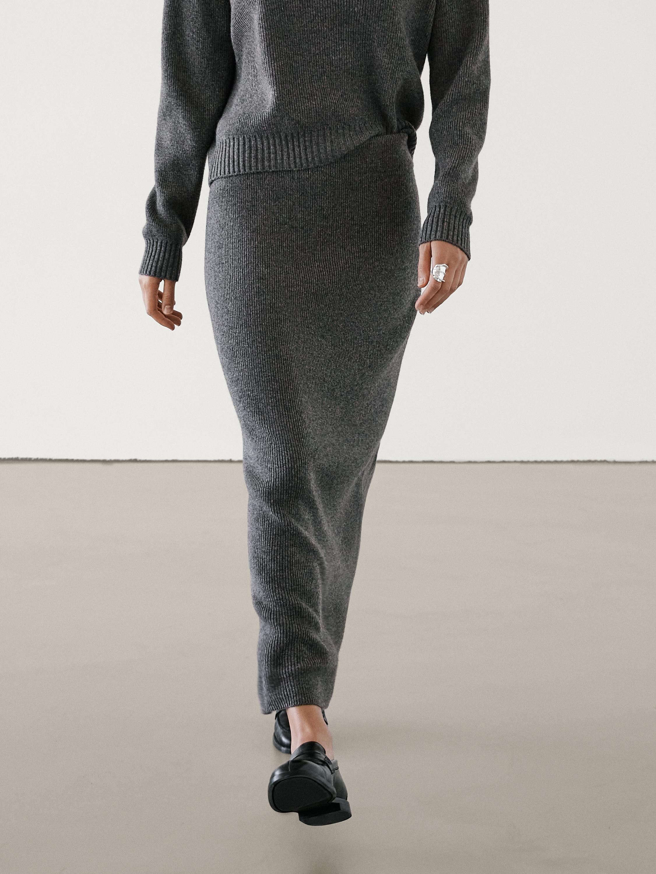 Straight knit co ord midi skirt Dark Grey Smart Skirts Massimo Dutti