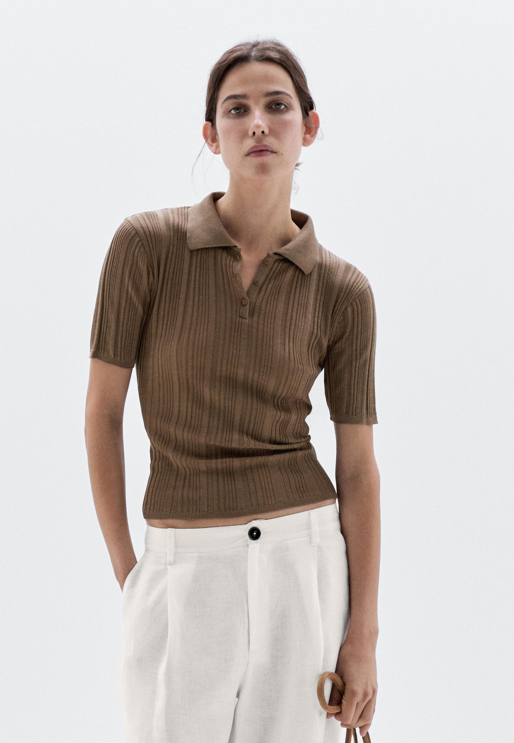 100% cotton polo shirt with ribbed detail