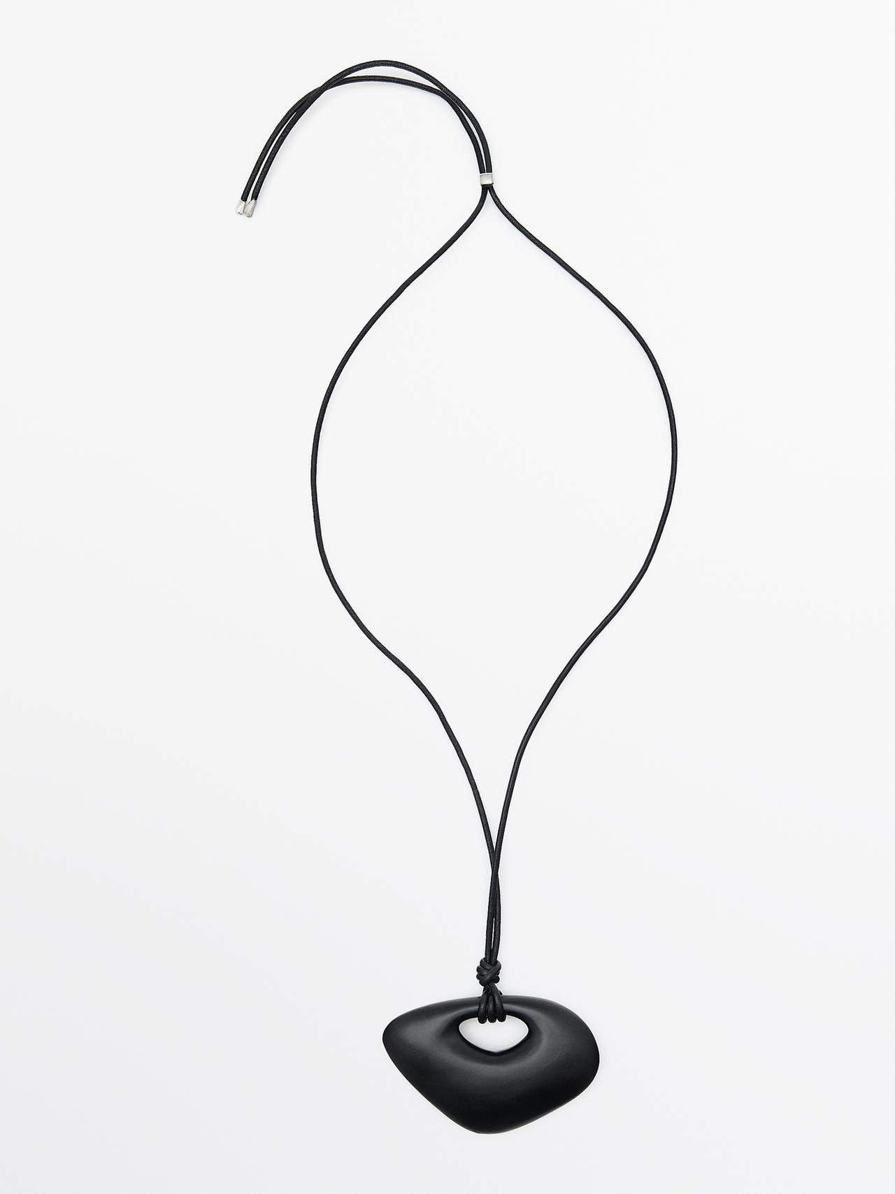 Massimo Dutti - Dame - Halskæde Med Træstykke - Sort - 01