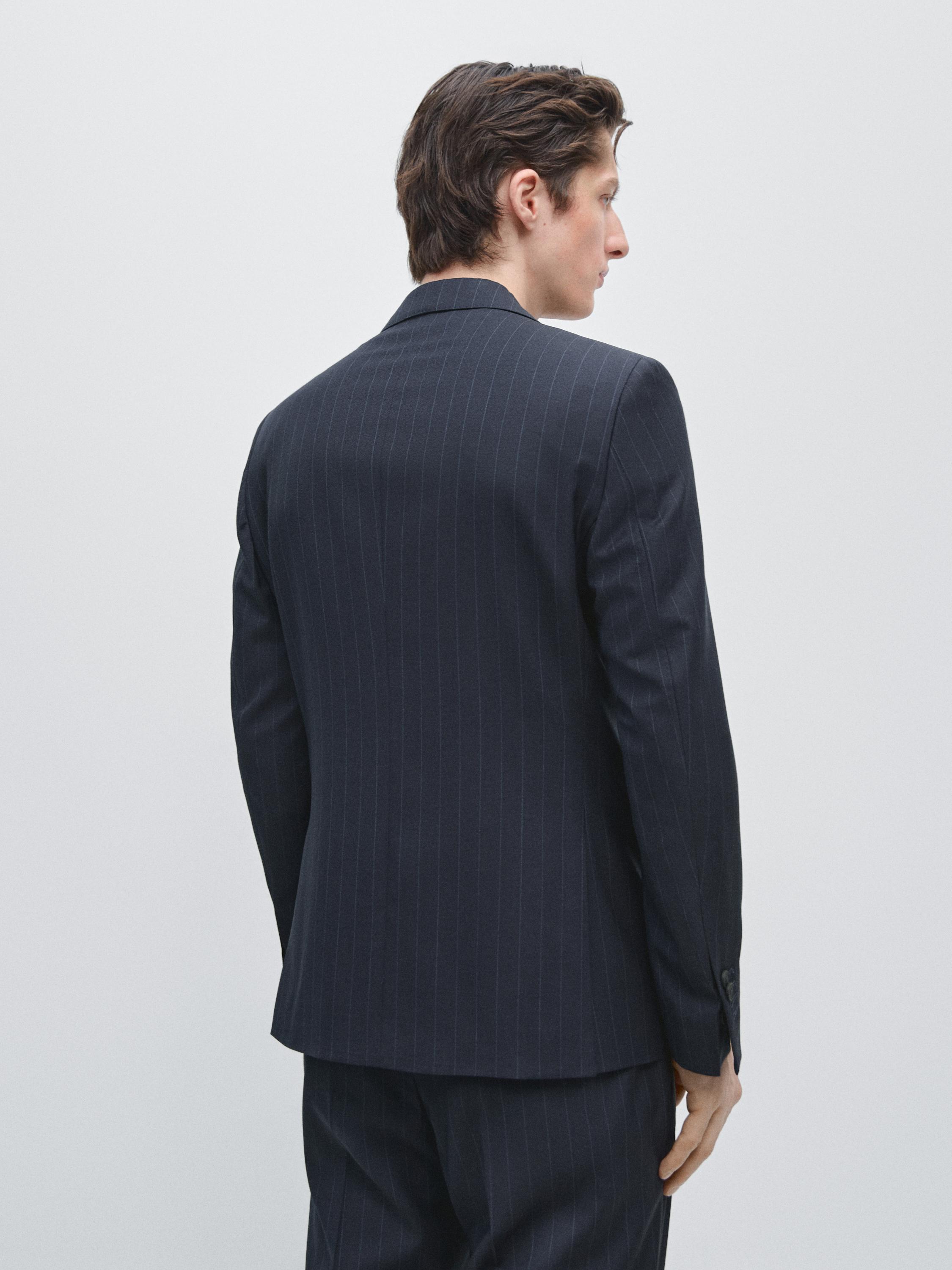 100% wool pinstriped suit blazer — NAVY BLUE