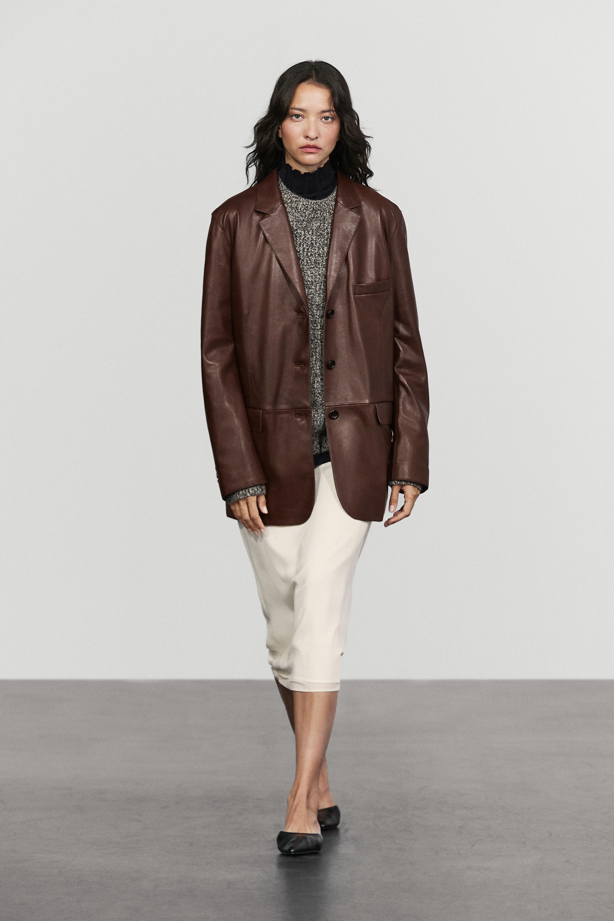 Nappaleder-Blazer mit Taschen