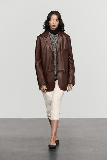 Nappa leather blazer with pocket detail — BROWN 1