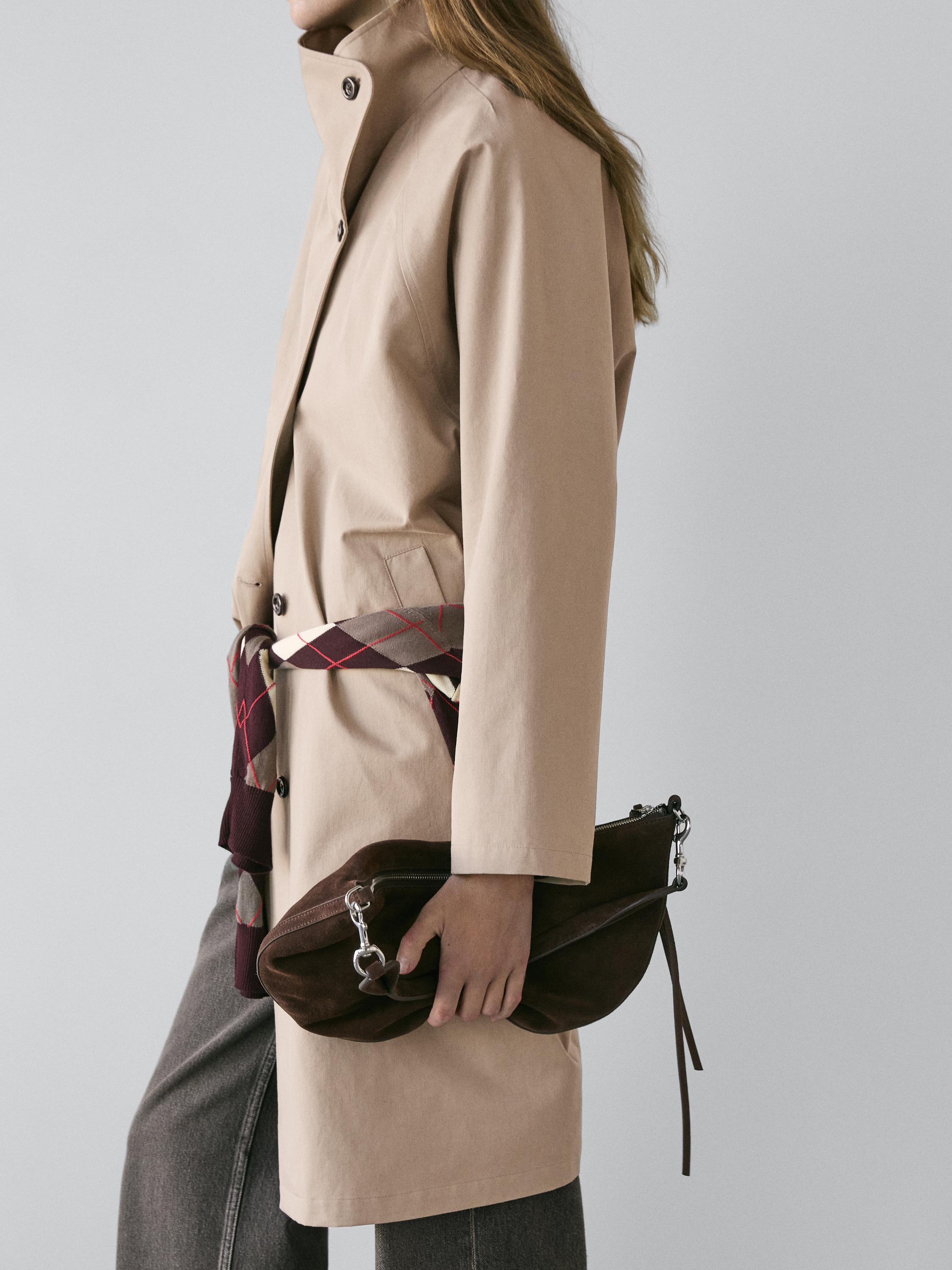 معطف ترنش طويل قطن 100% بإغلاق جانبي