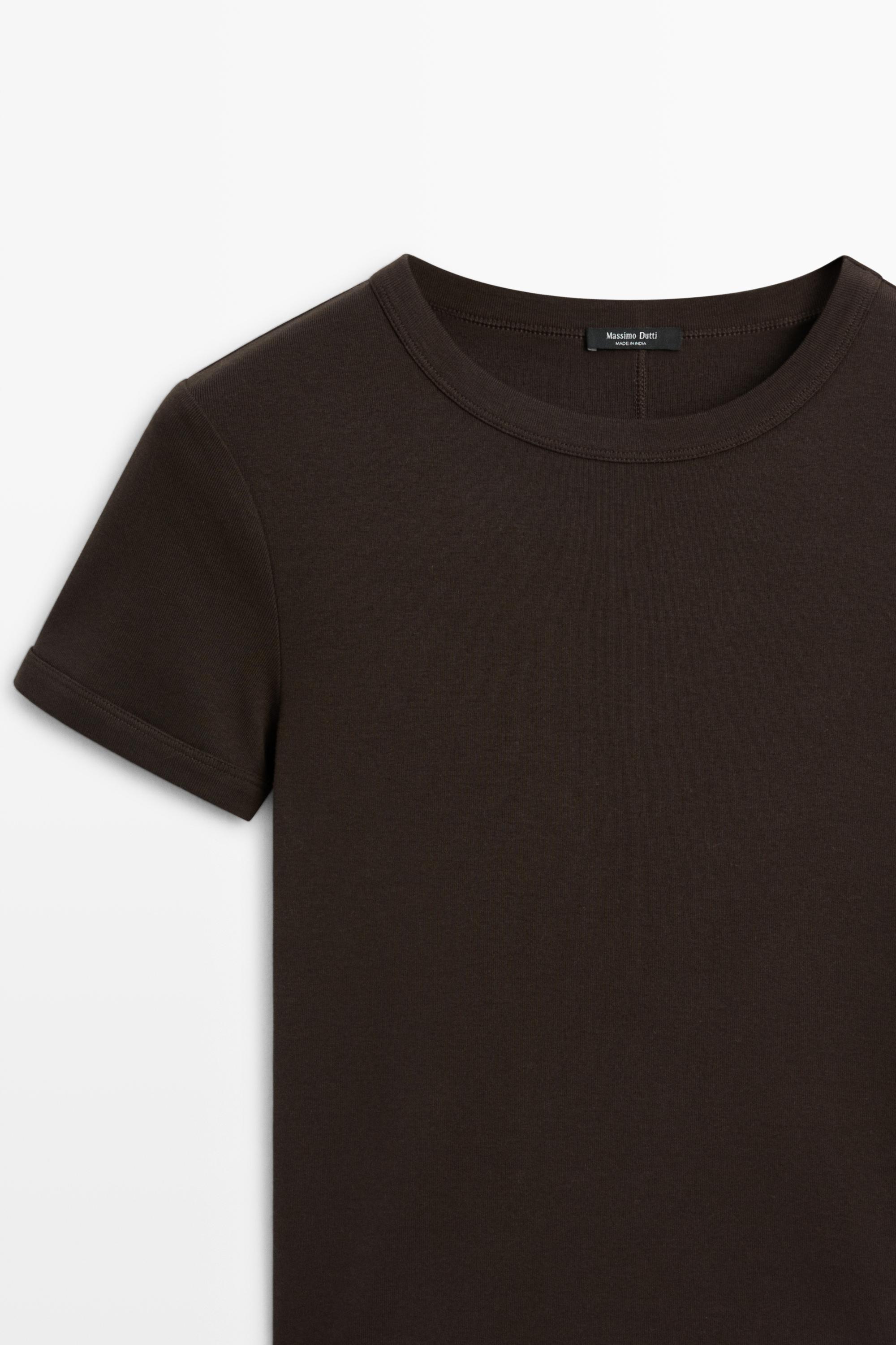 Ribbed short sleeve T-shirt — BROWN