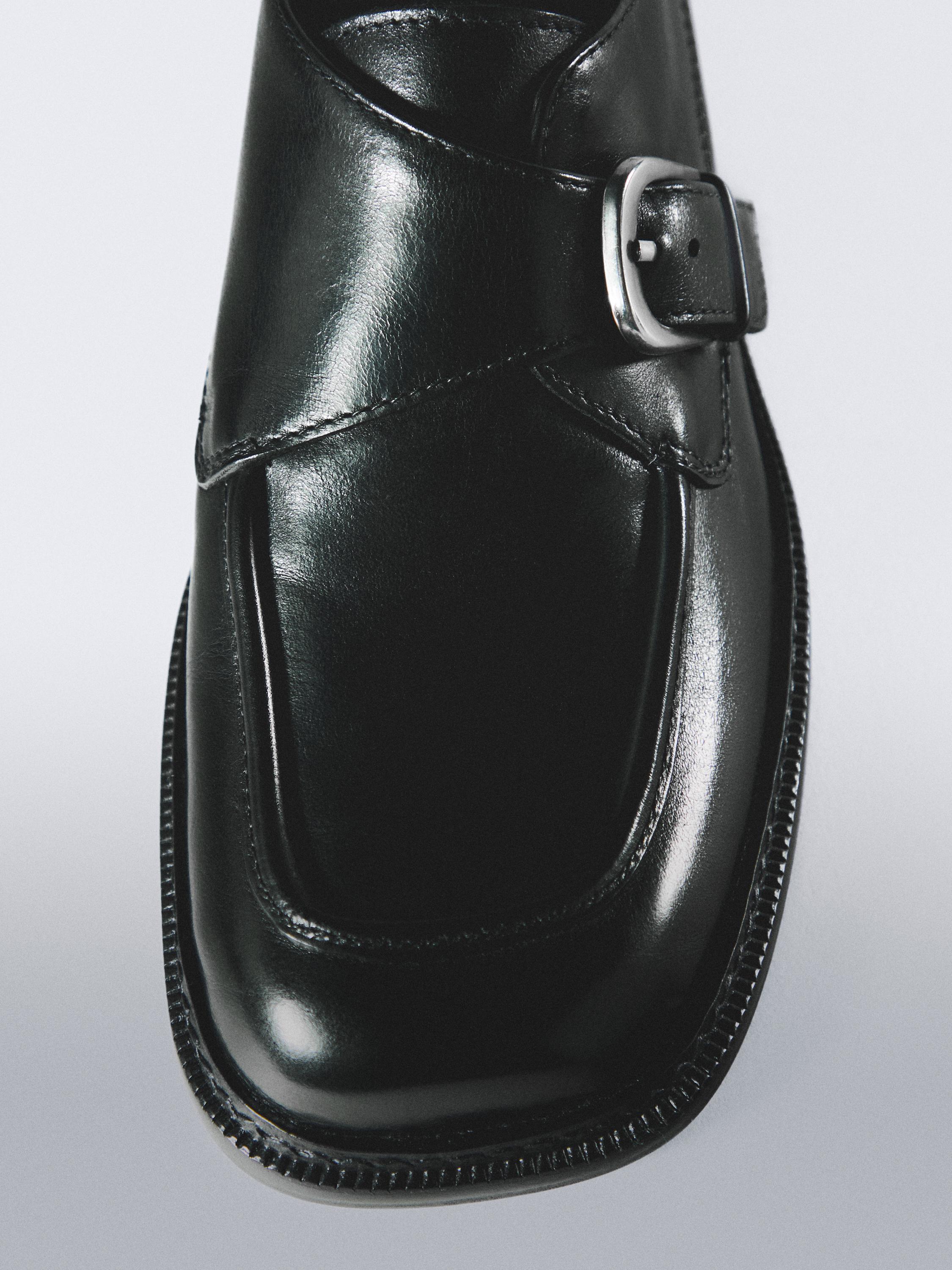 Leather derby shoes with buckle — BLACK