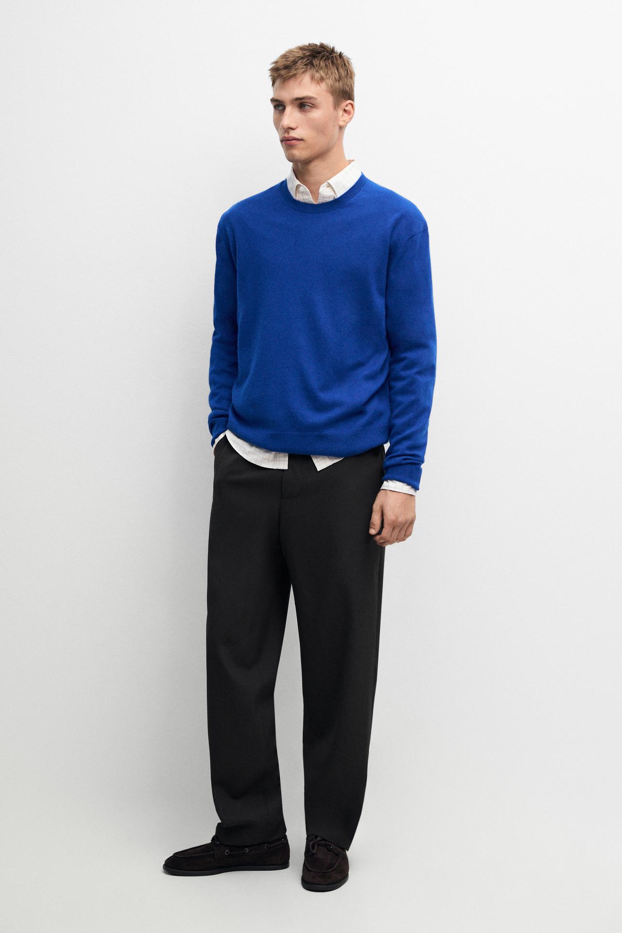 Knit 100% cashmere round neck sweater — Blue