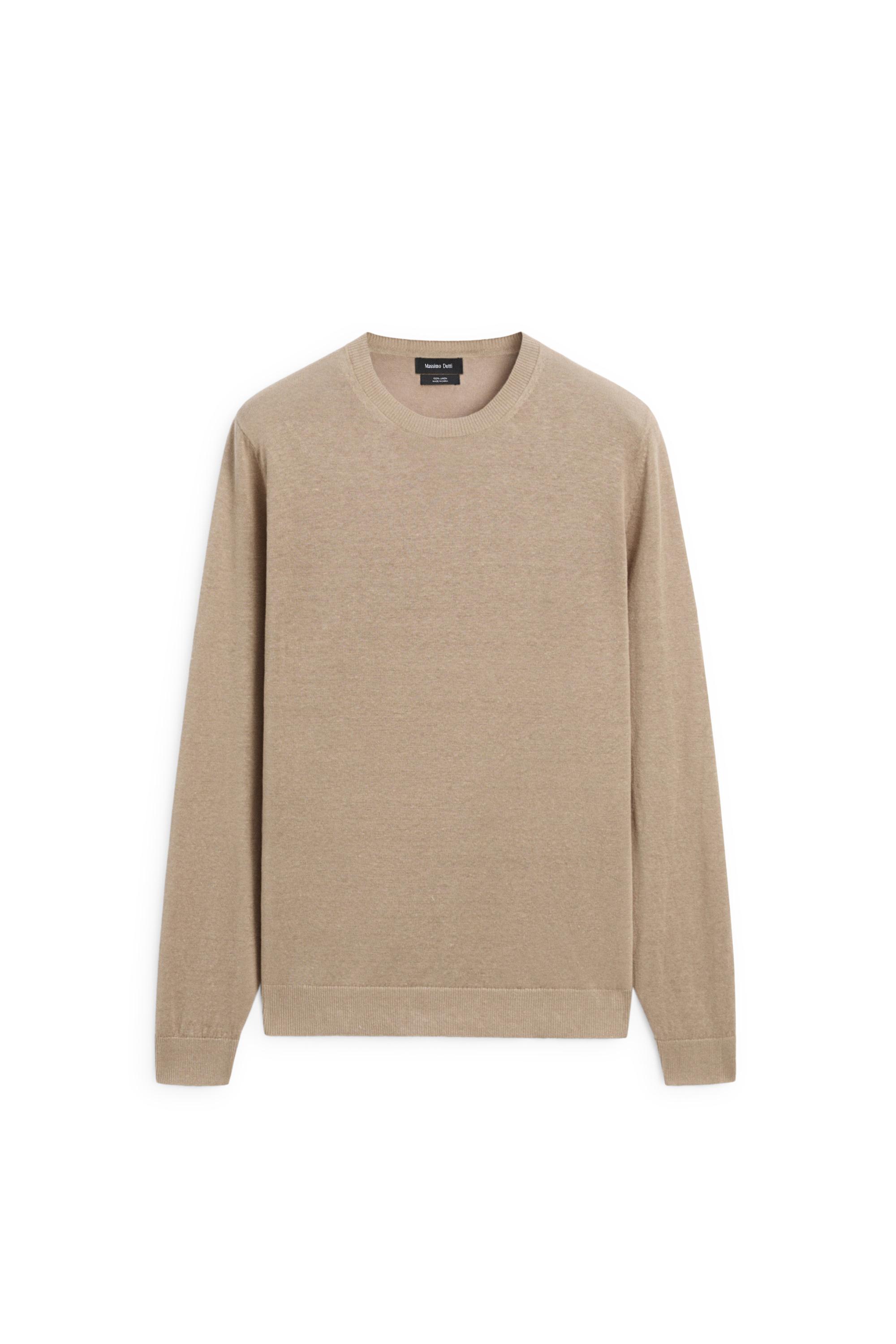 100% linen knit crew neck sweater — Sand beige