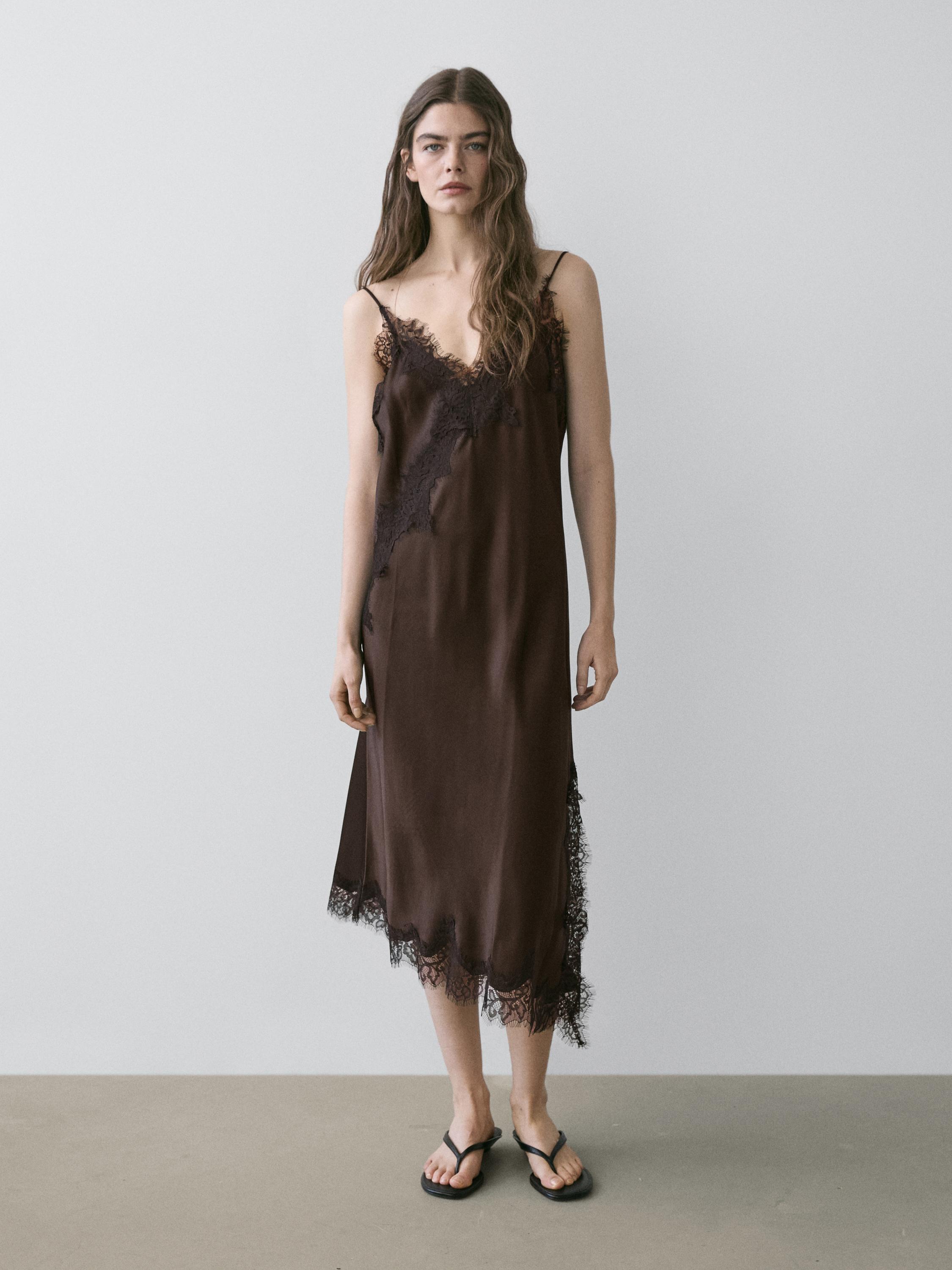 Camisole dress with lace detail — Chocolate