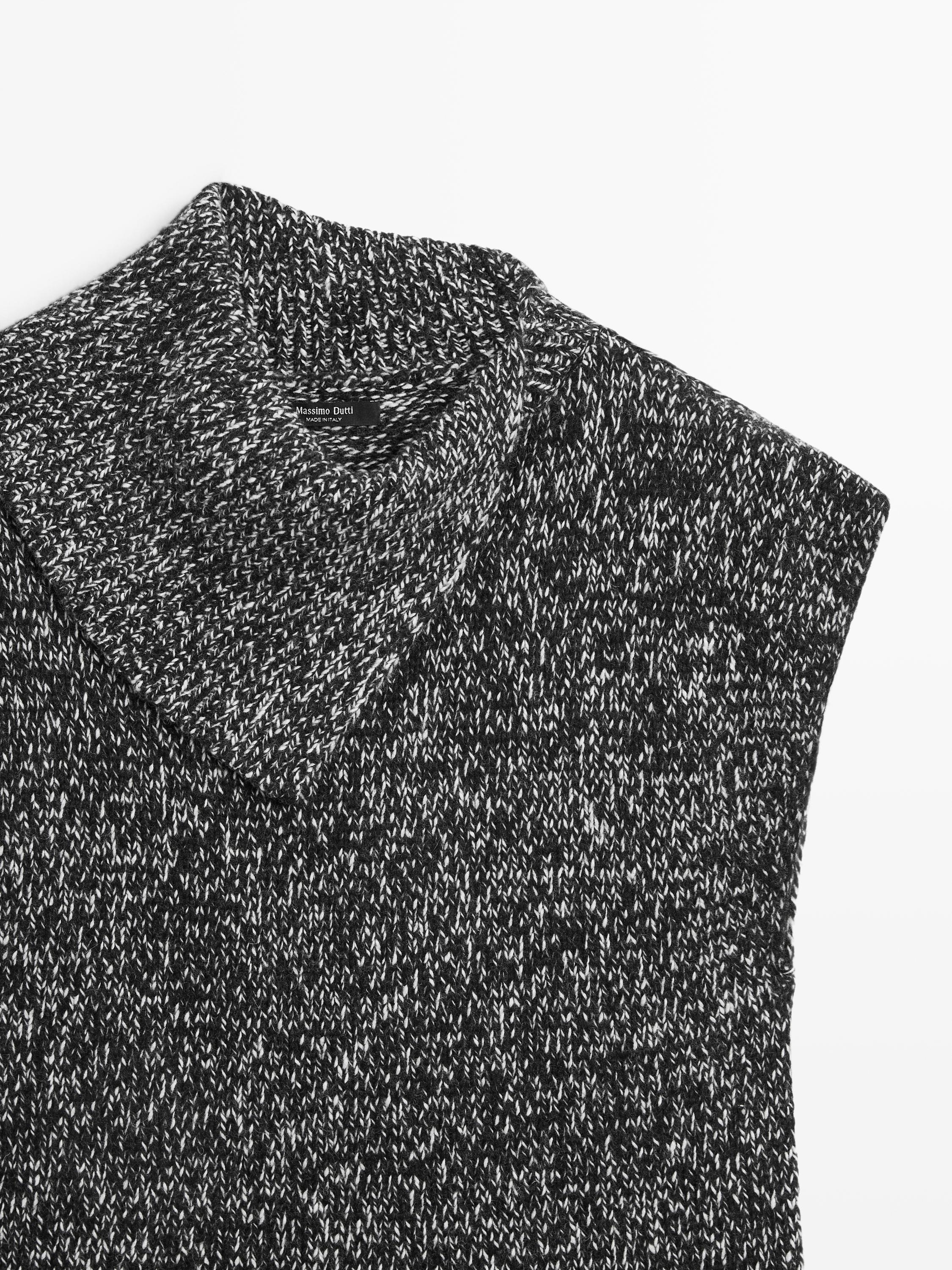 Mouliné knit vest with collar detail — BLACK