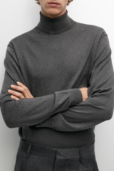 Cotton blend high neck knit sweater — CHARCOAL 8