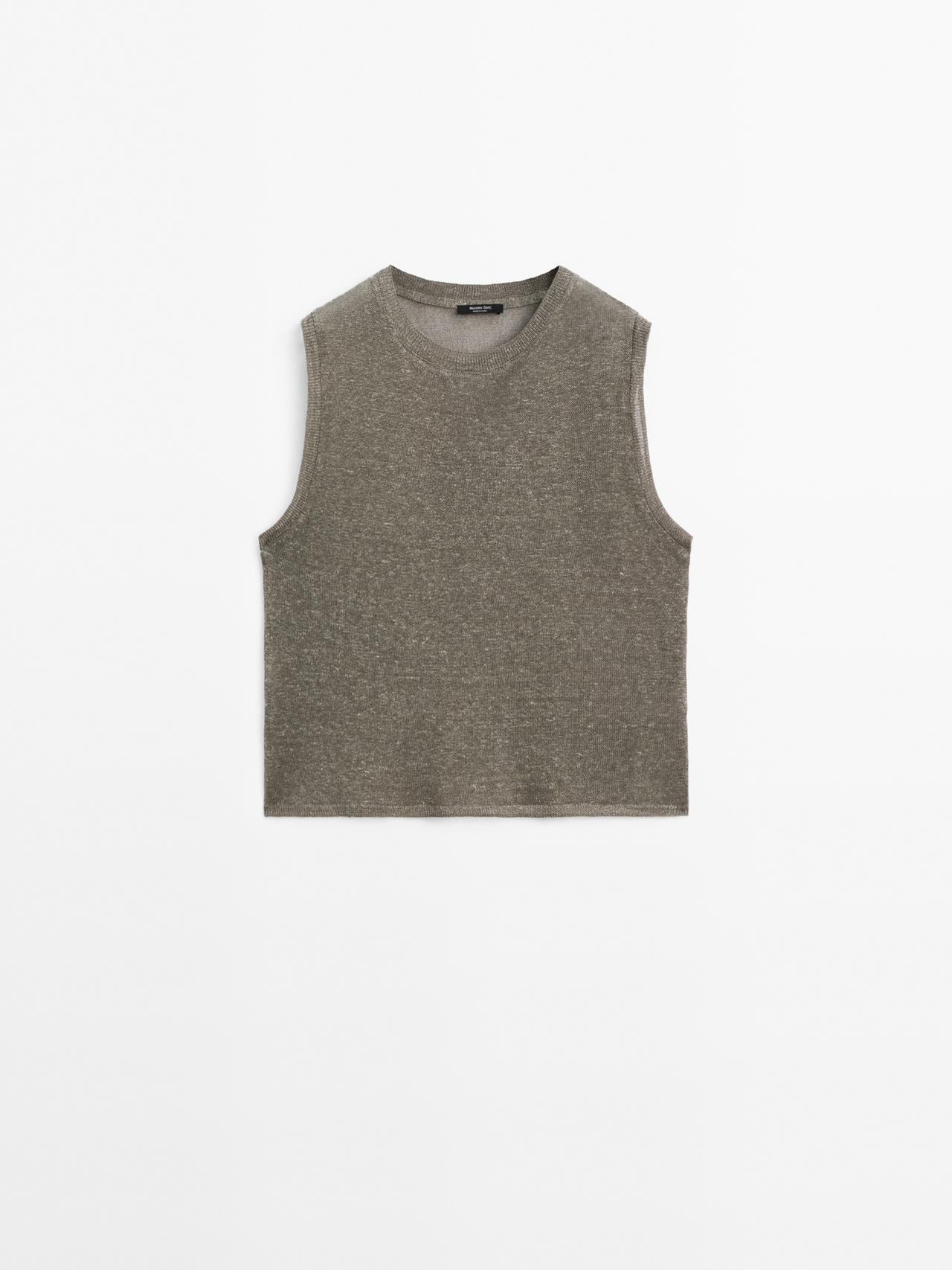 Massimo Dutti - Dame - Ærmeløs Top I Stof Med Blødt Fald - Beige - M