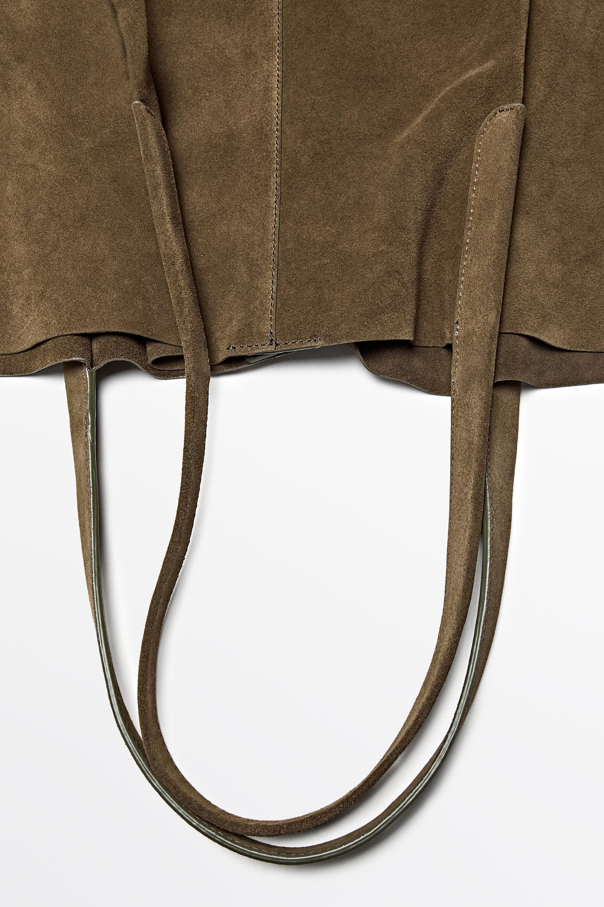 Split suede leather tote bag — KHAKI