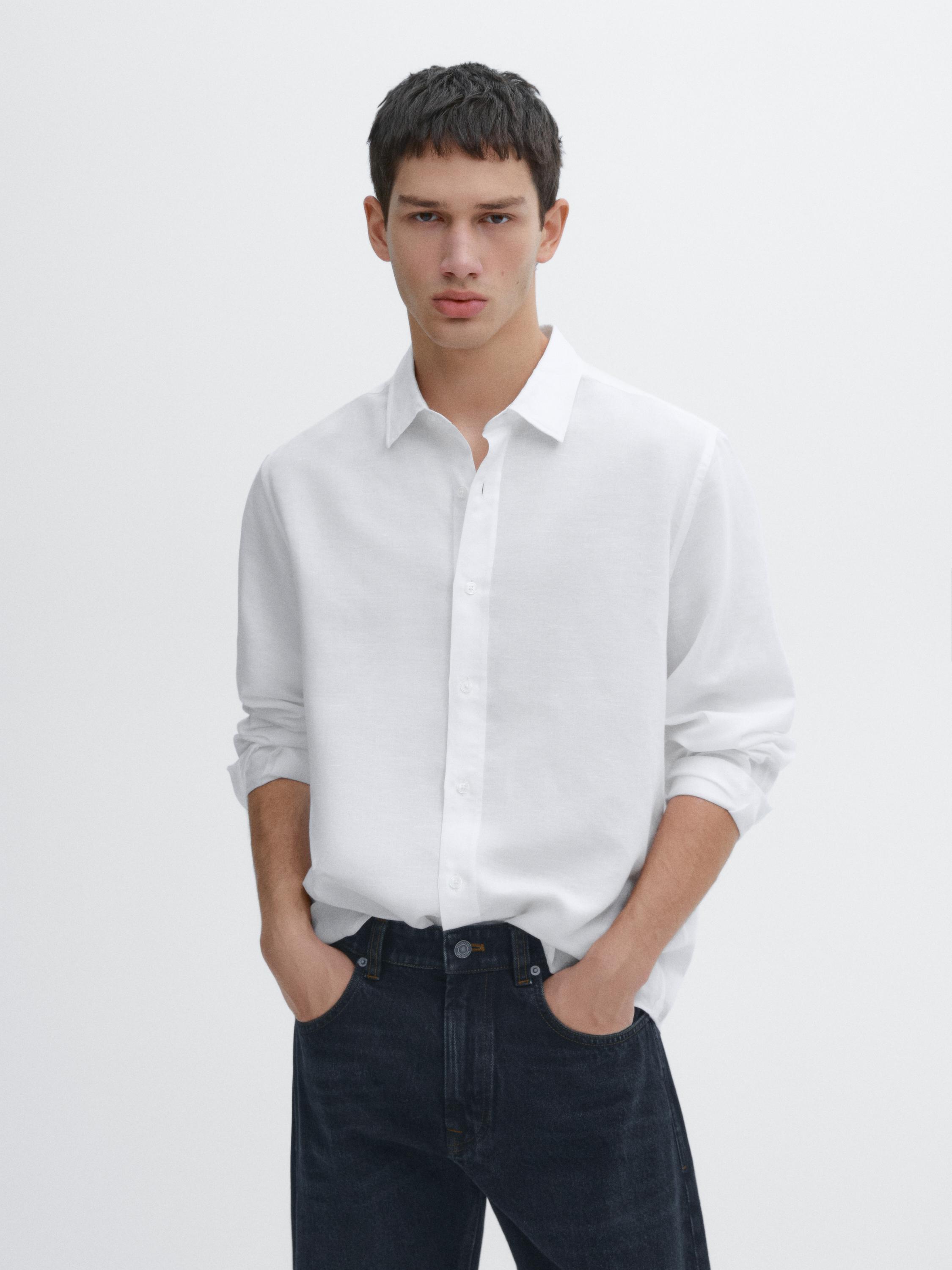 Regular fit cotton blend shirt