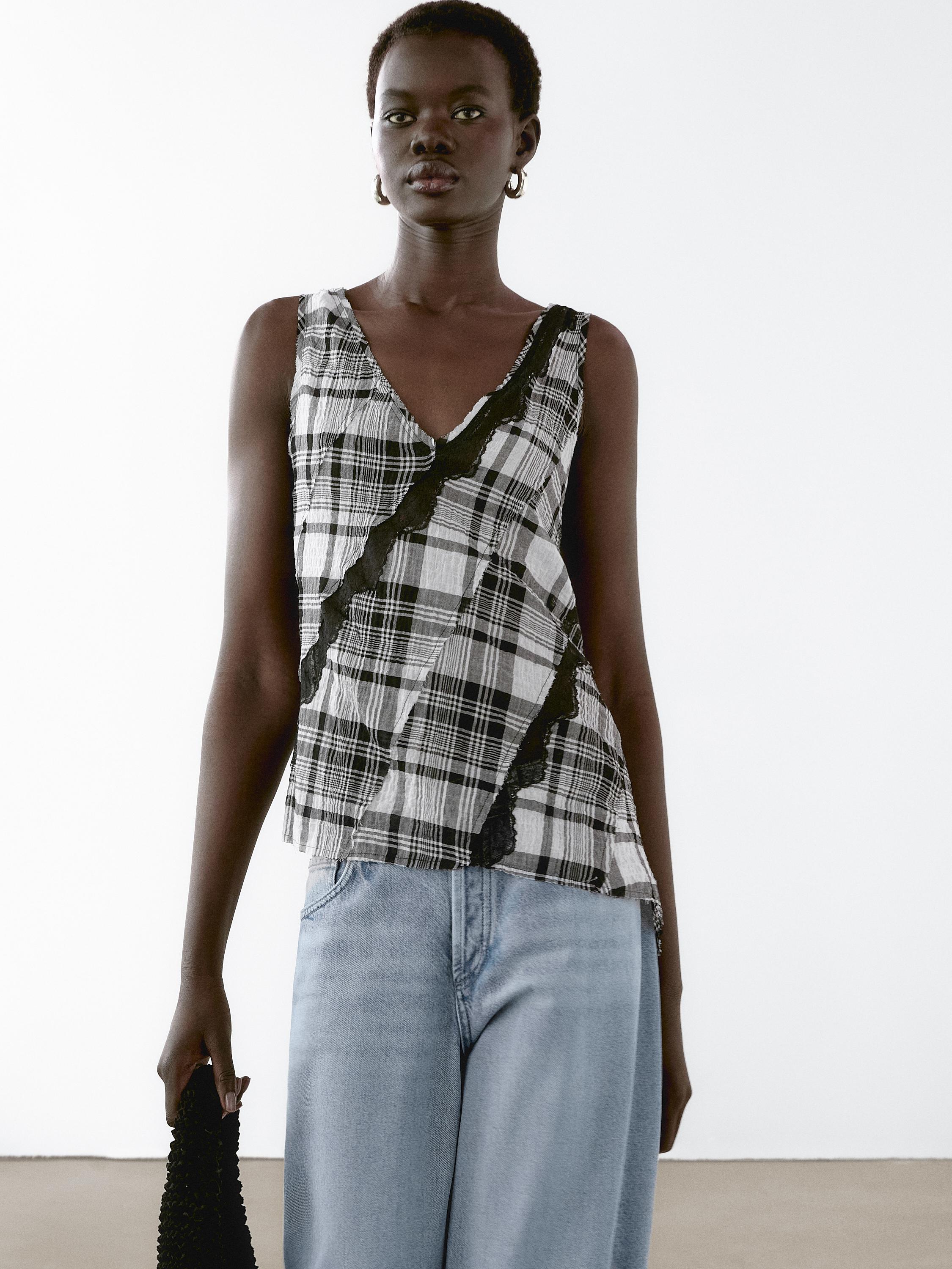 Top z bavlněné směsi s detaily stuh