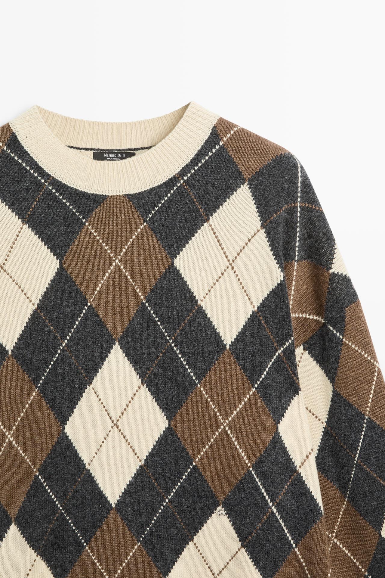 Wool-blend Argyle knit sweater — CREAM