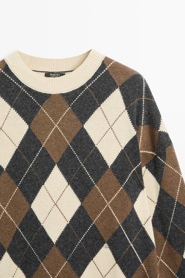 Wool-blend Argyle knit sweater — CREAM 4