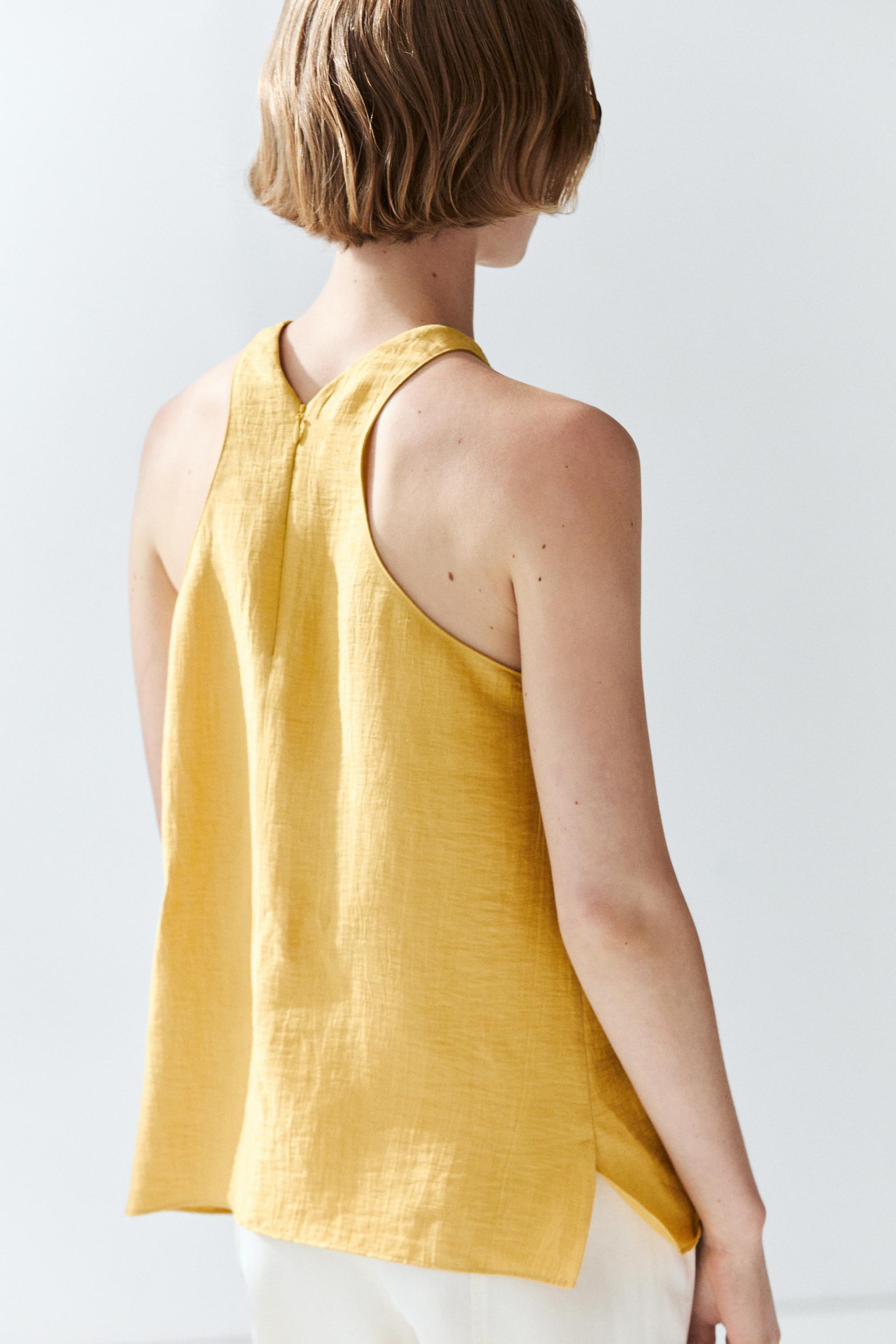 Linen blend halter top — NEON YELLOW
