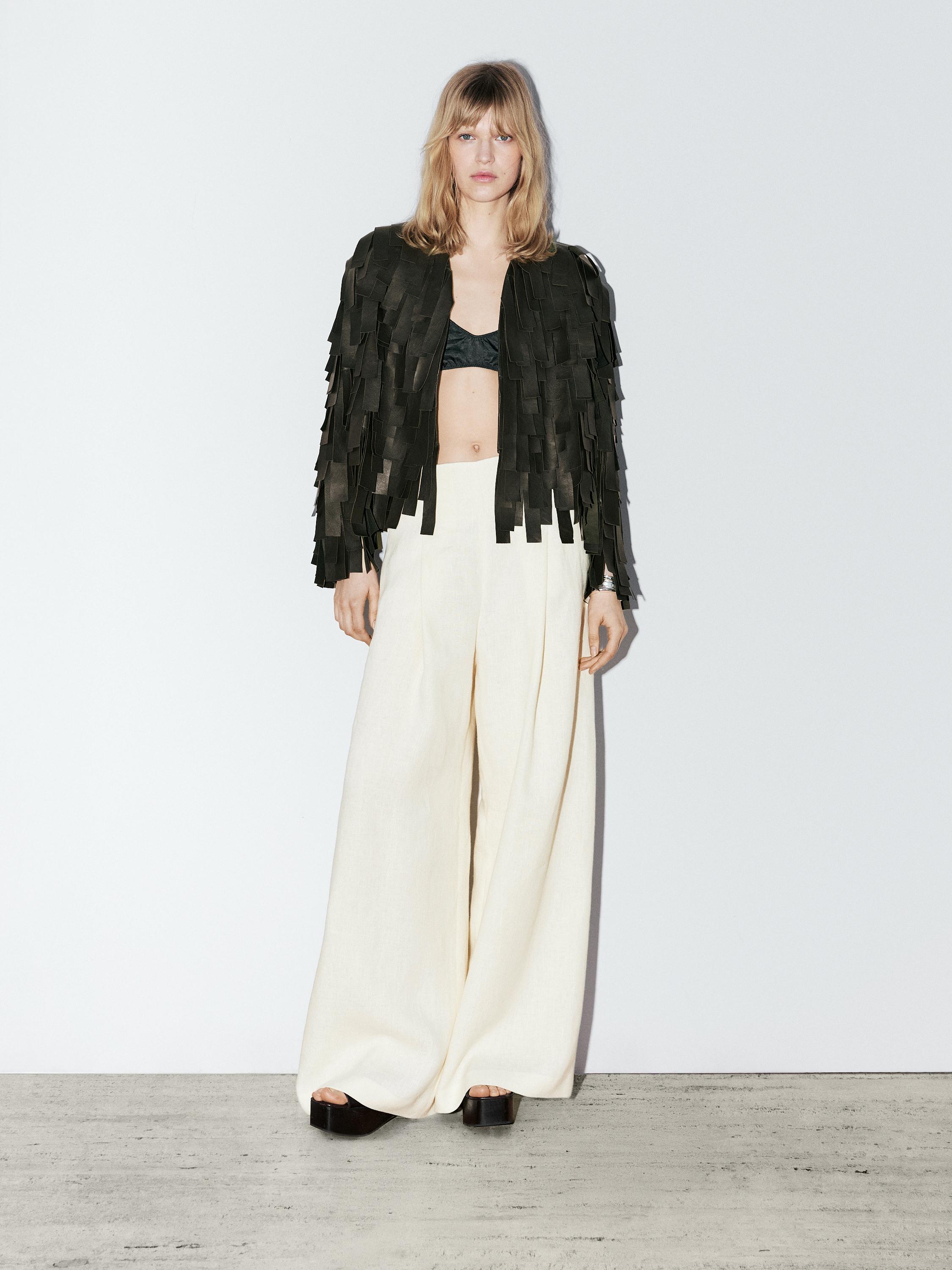 Nappa leather jacket with fringe detail - STUDIO