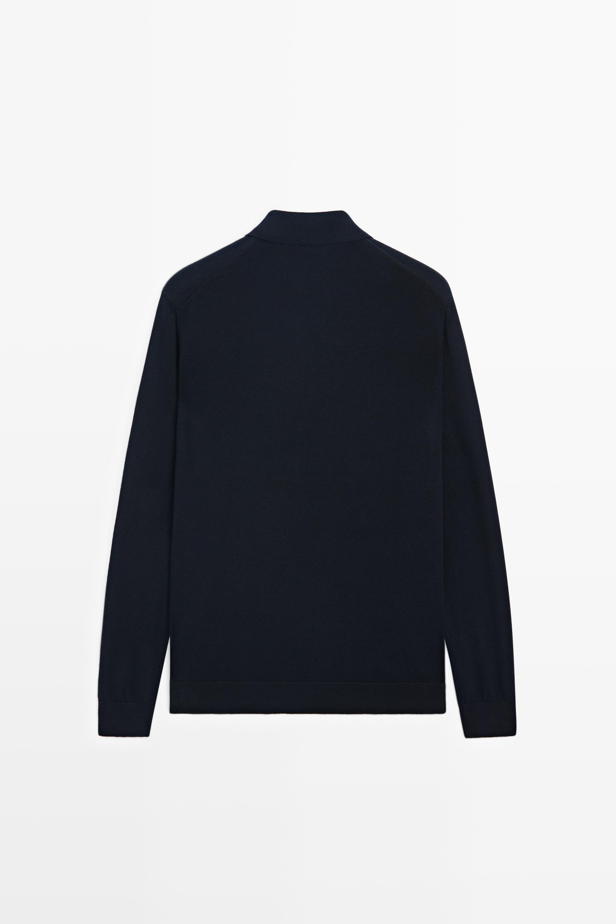 100% cotton knit polo sweater — NAVY BLUE