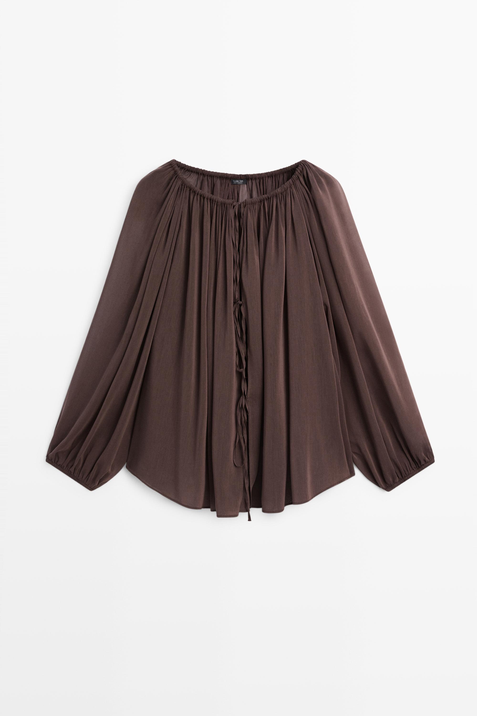 Flowing shirt with gathered details — BROWN