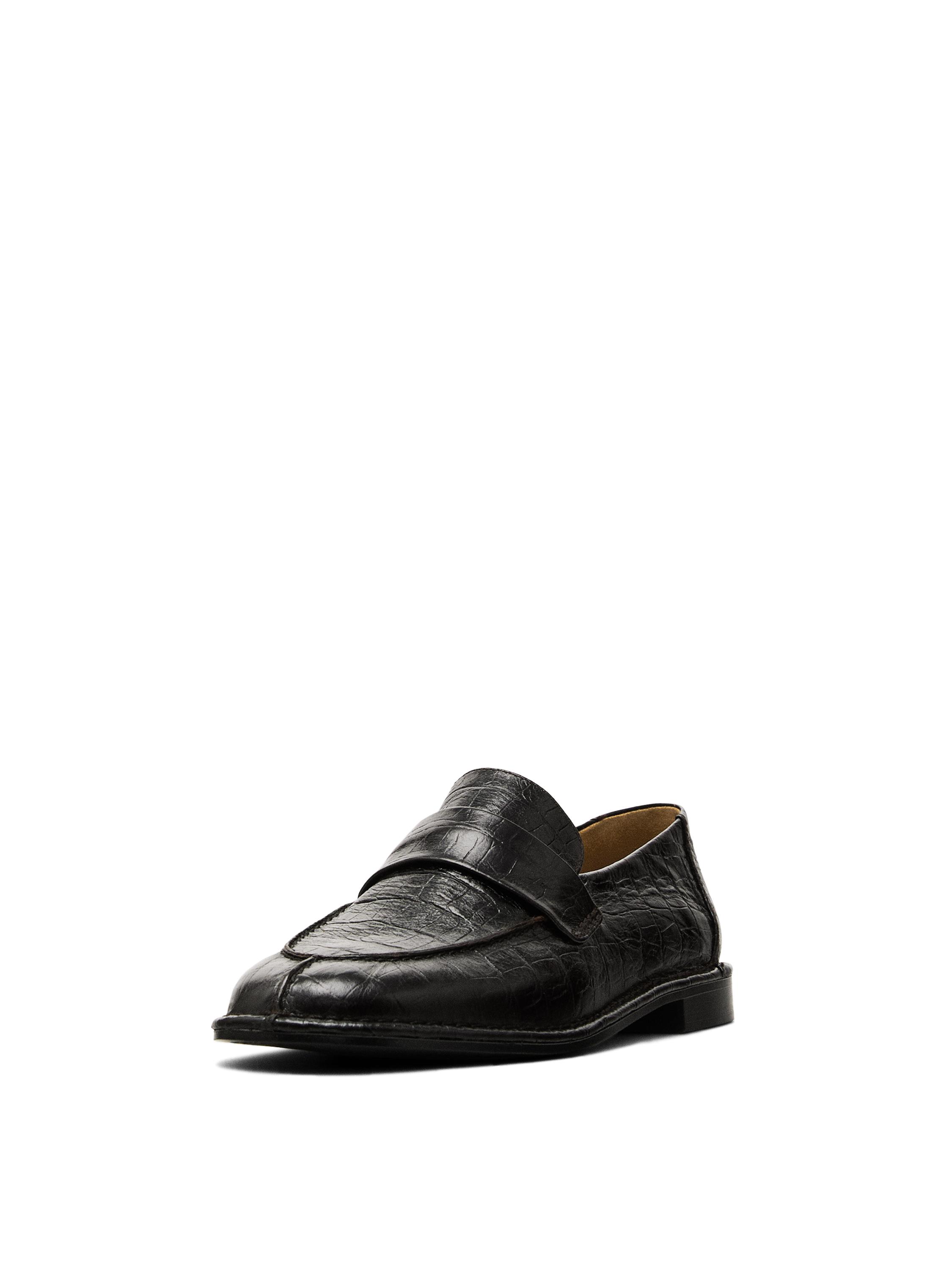 Mock croc embossed loafers — BROWN