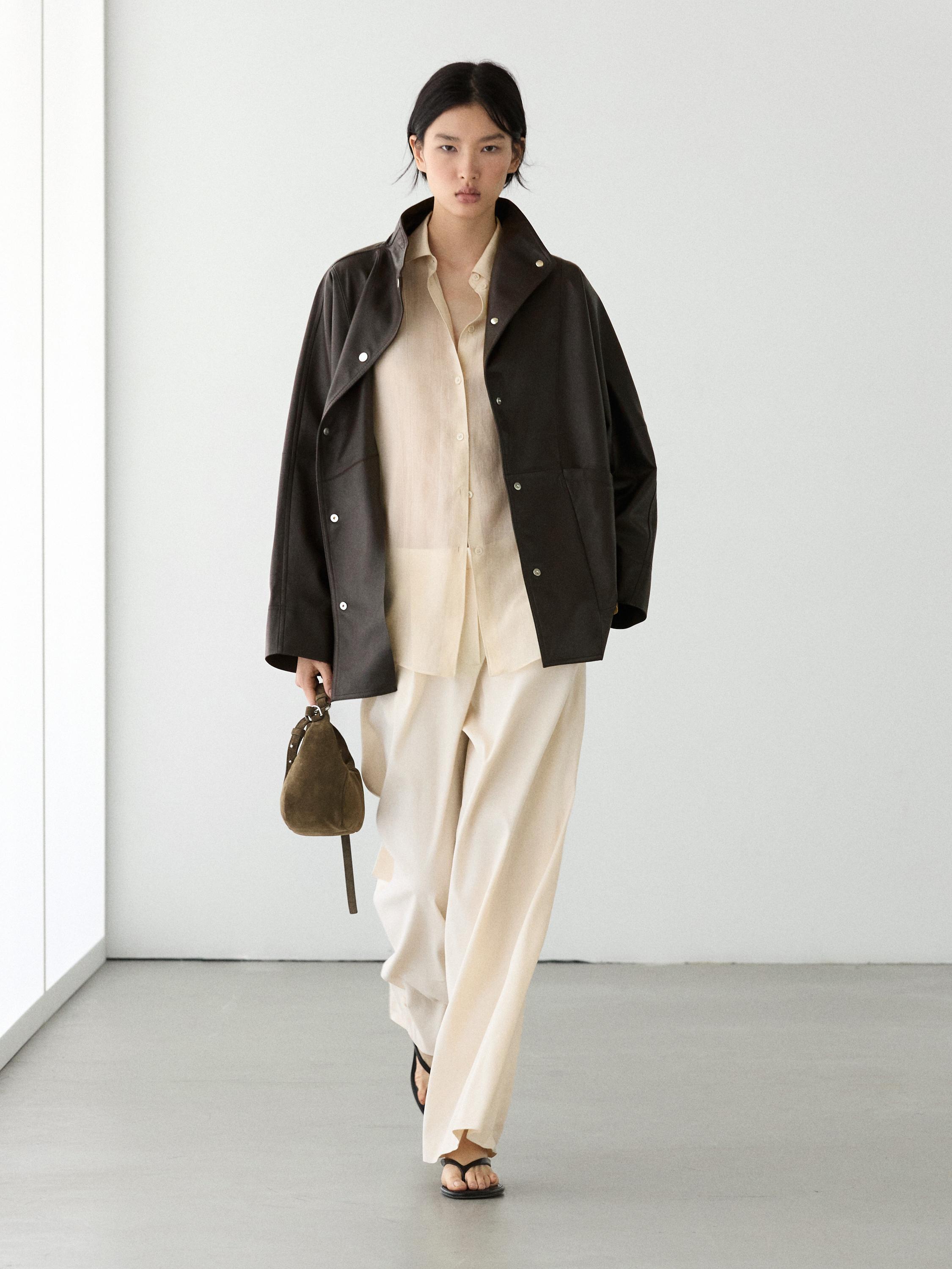 Nappa leather cape jacket — BROWN
