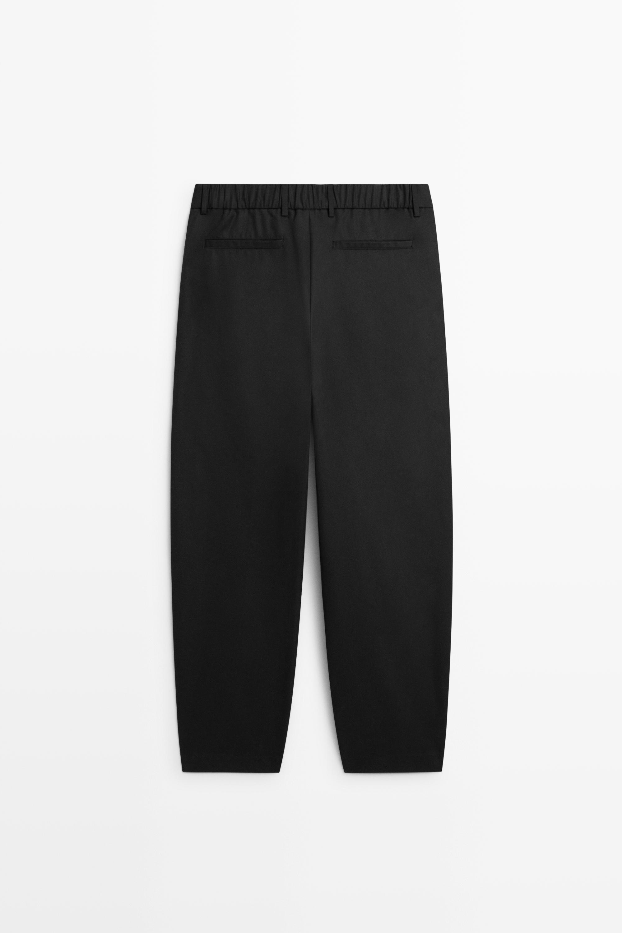 100% cotton pants with double pleats — BLACK