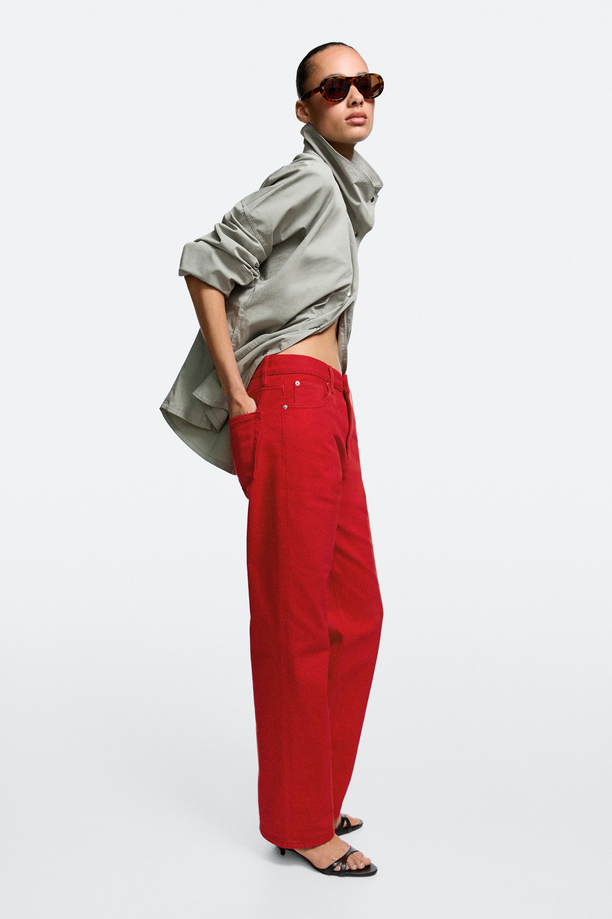 Straight-leg high-waist jeans — RED