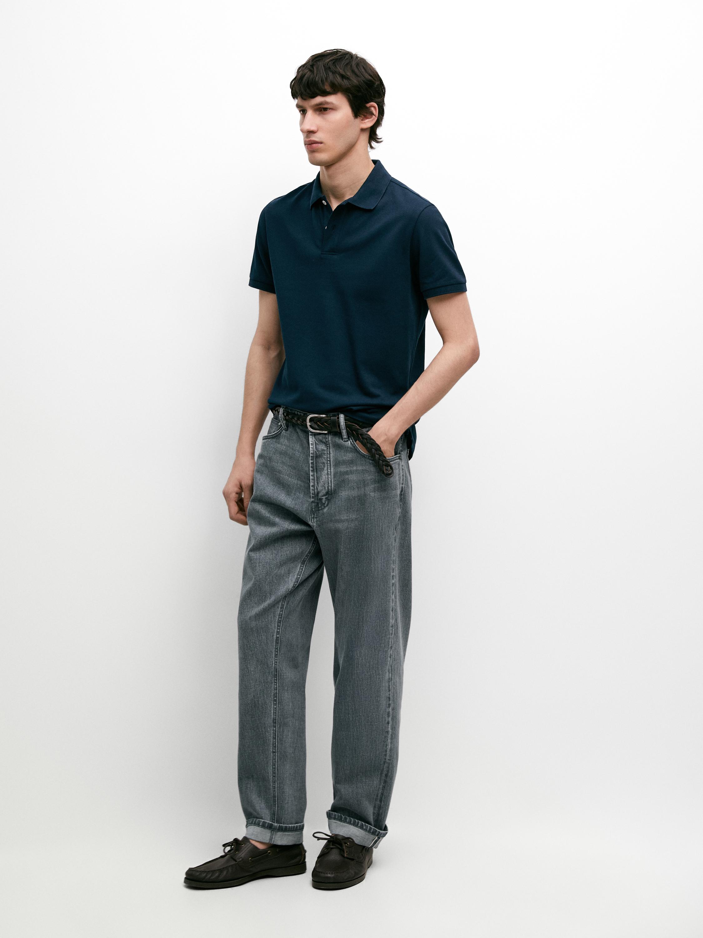 Micro-textured cotton piqué polo shirt — INDIGO