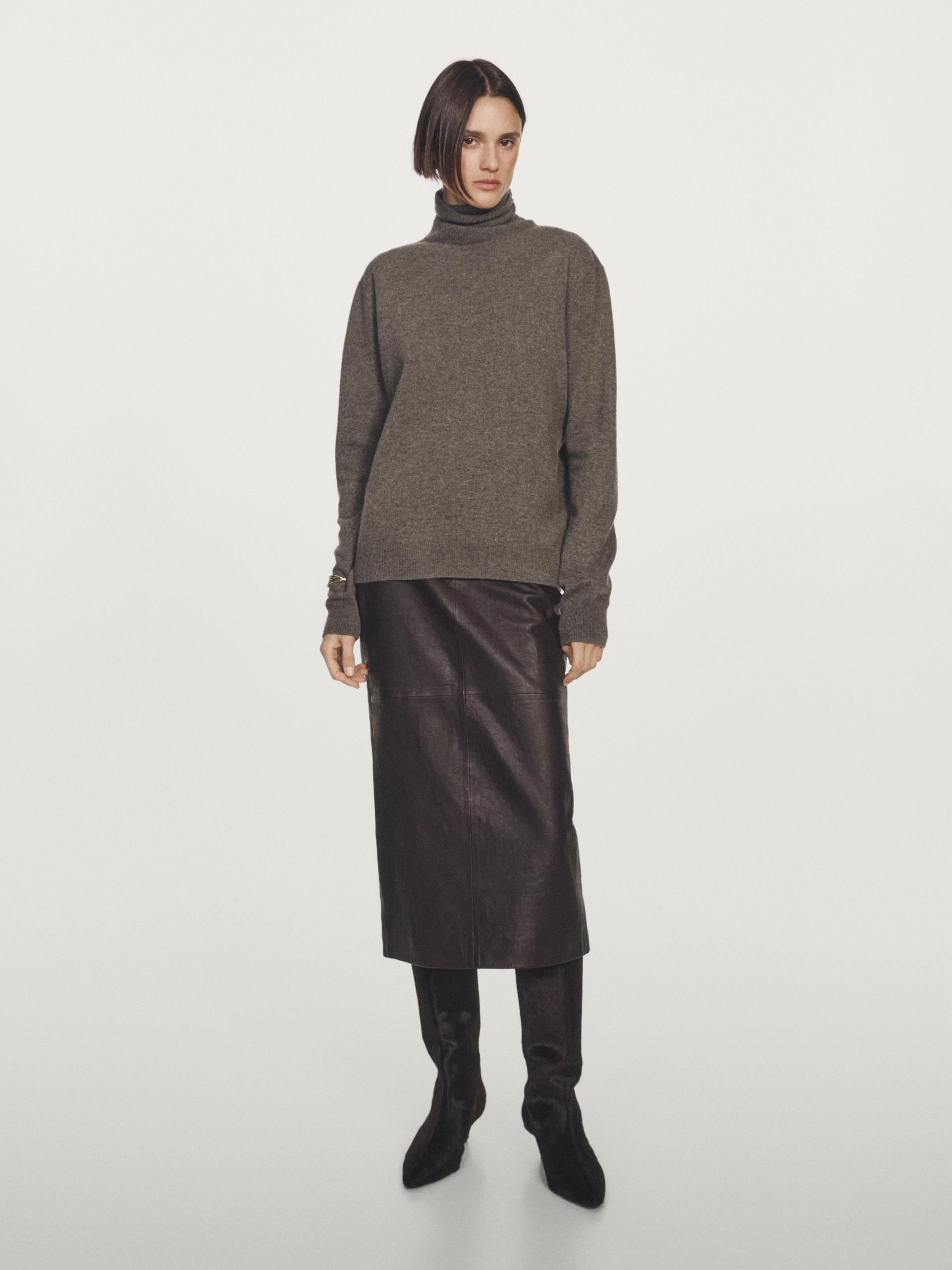 Pull À Col Roulé En Laine Mélangée - Marron Taupe - M - Massimo Dutti - Femme