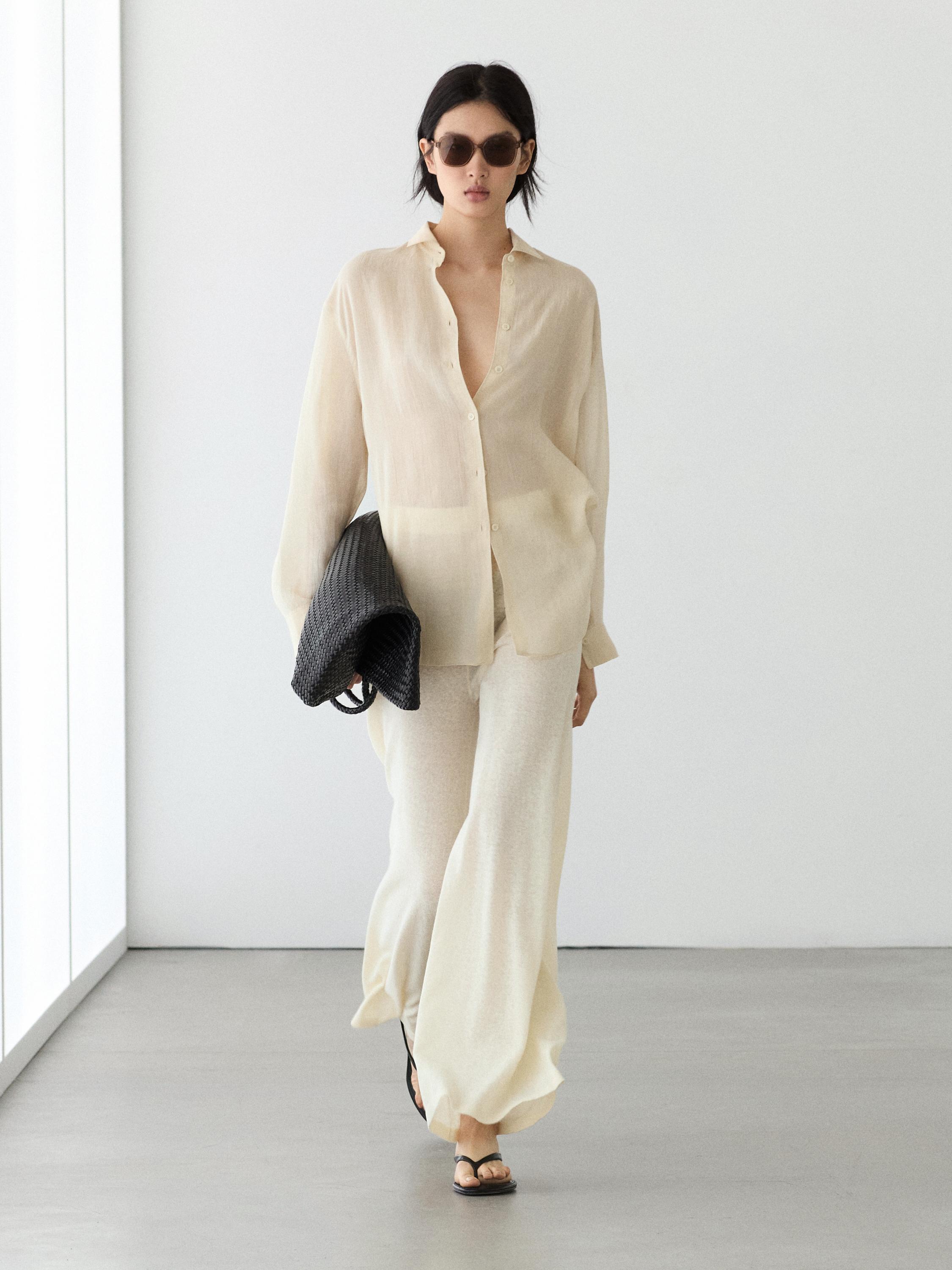Total look wide-leg flowing trousers — Vanilla