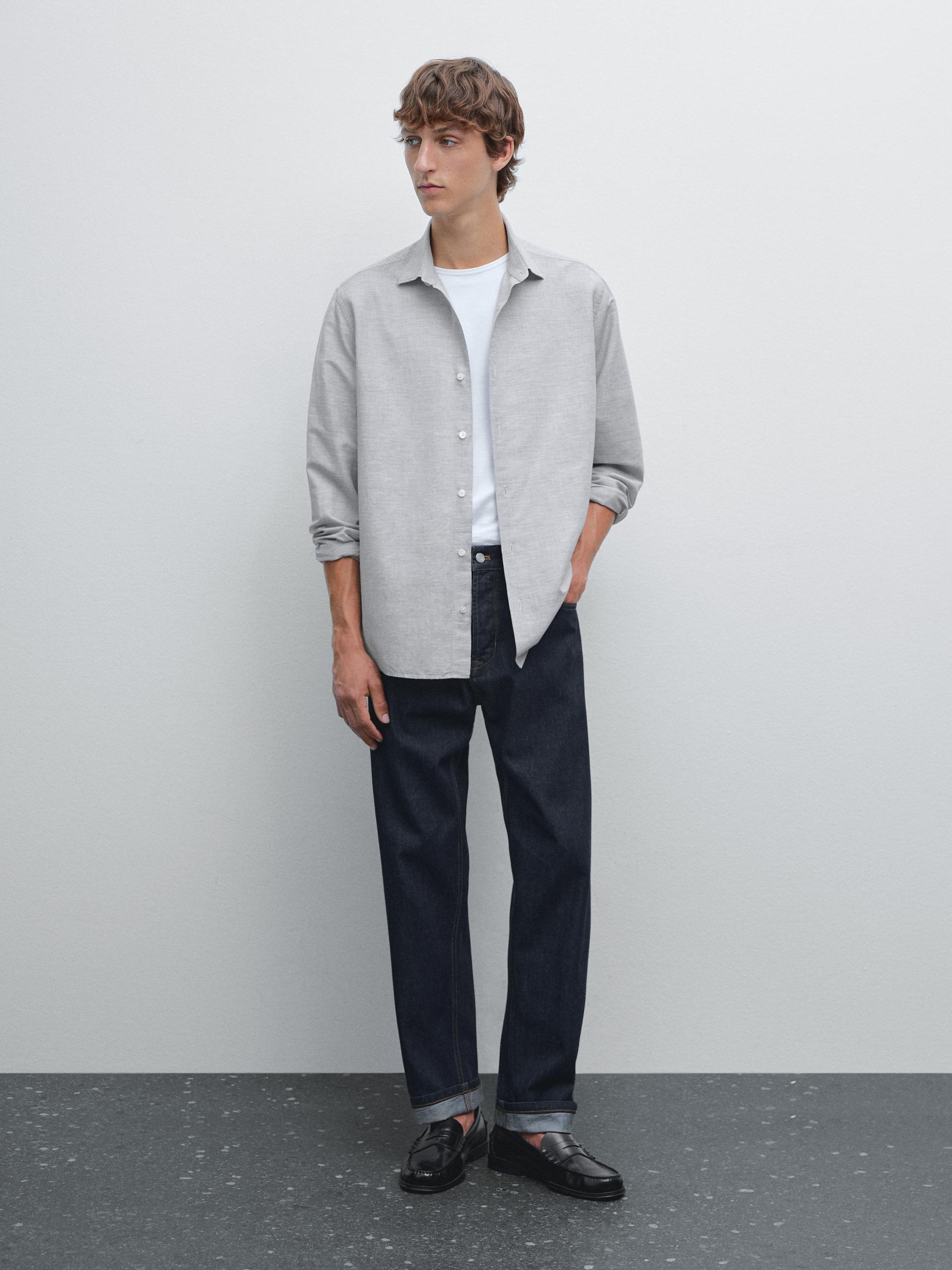 Camicia Regular Fit Jaspé - Azzurro Medio - Xl - Massimo Dutti - Maschile