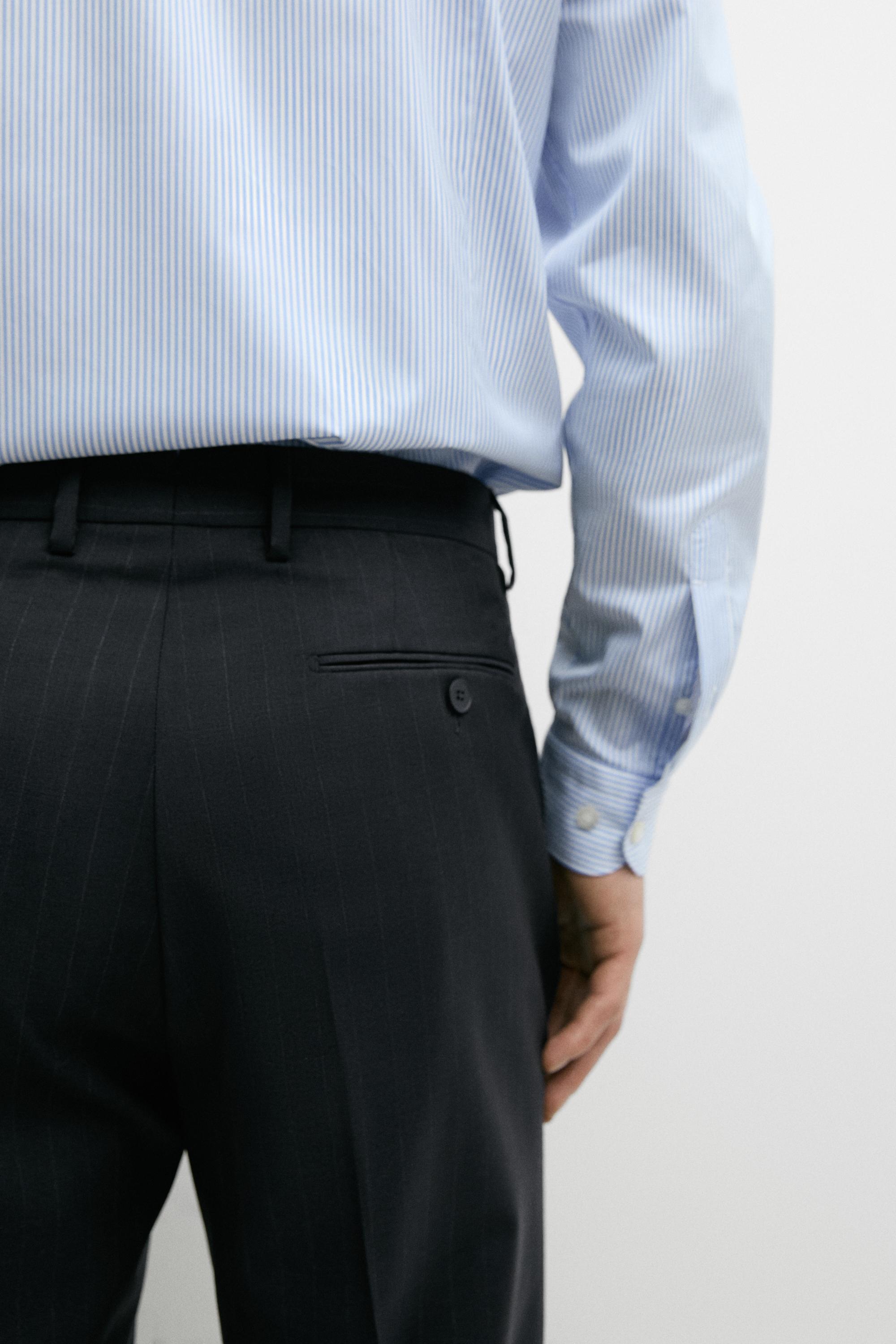 Striped 100% cool wool suit pants — NAVY BLUE