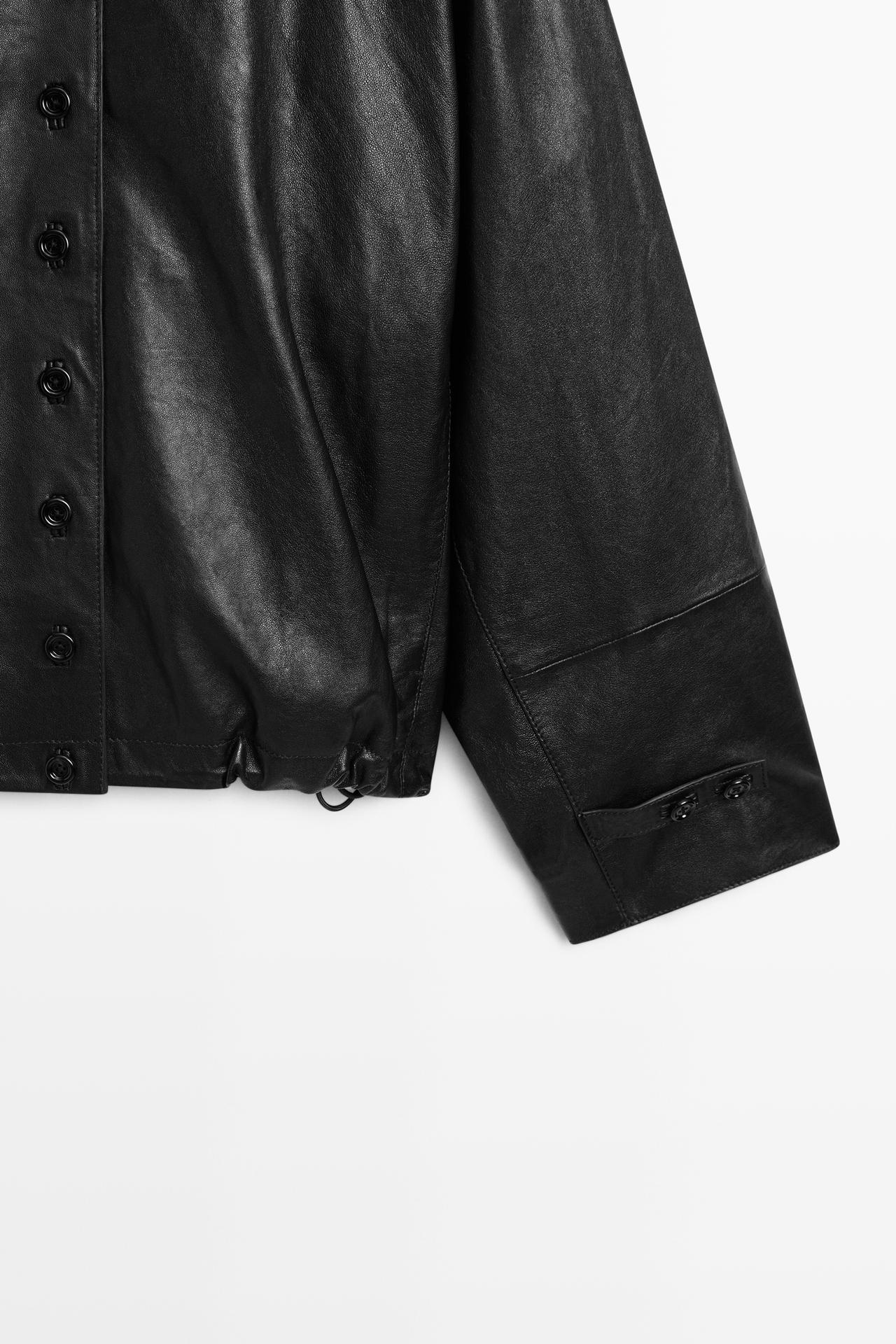 Nappa leather bomber jacket with button detail — BLACK