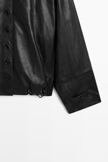 Nappa leather bomber jacket with button detail — BLACK 7