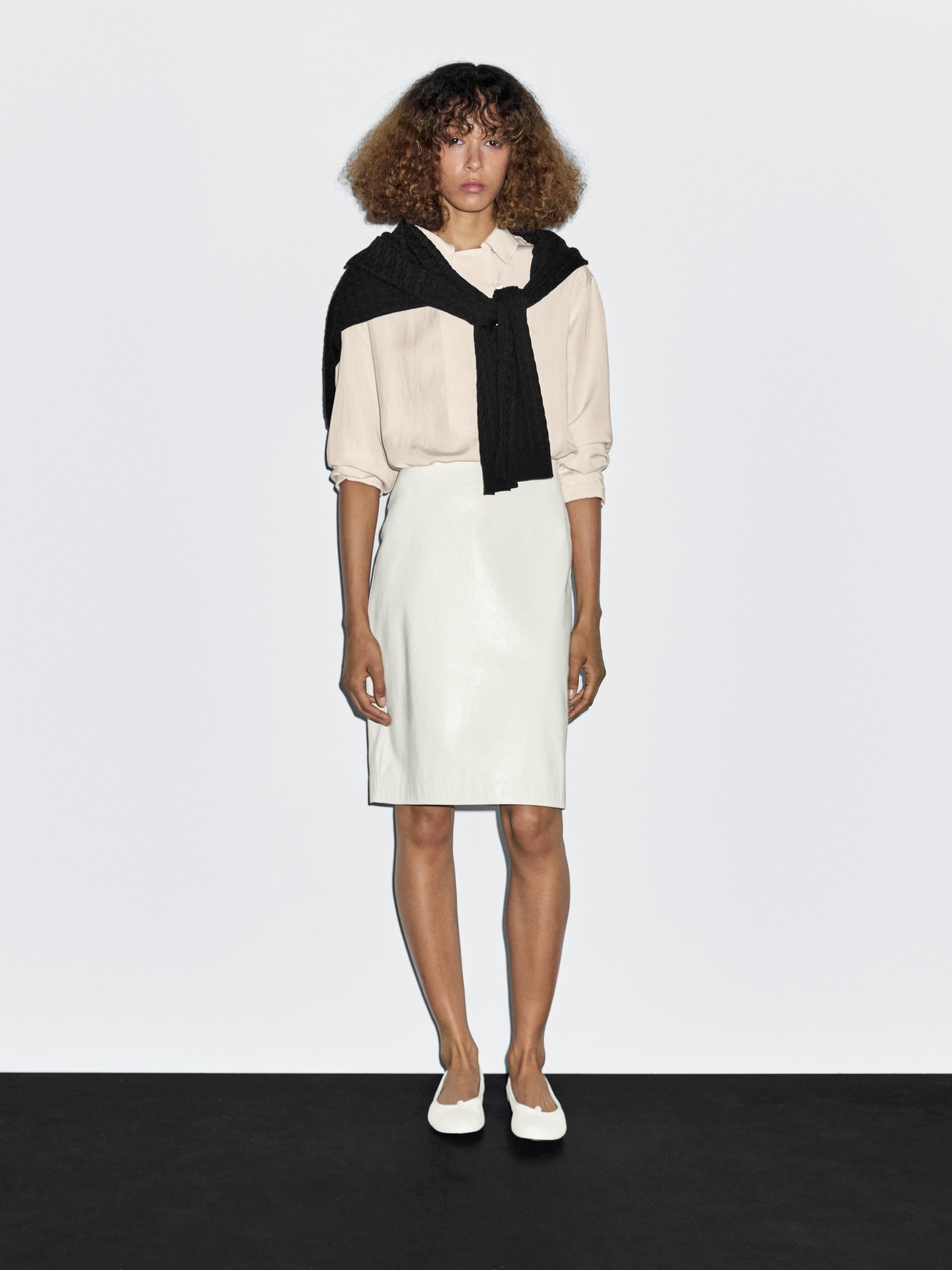 Nappa leather midi skirt