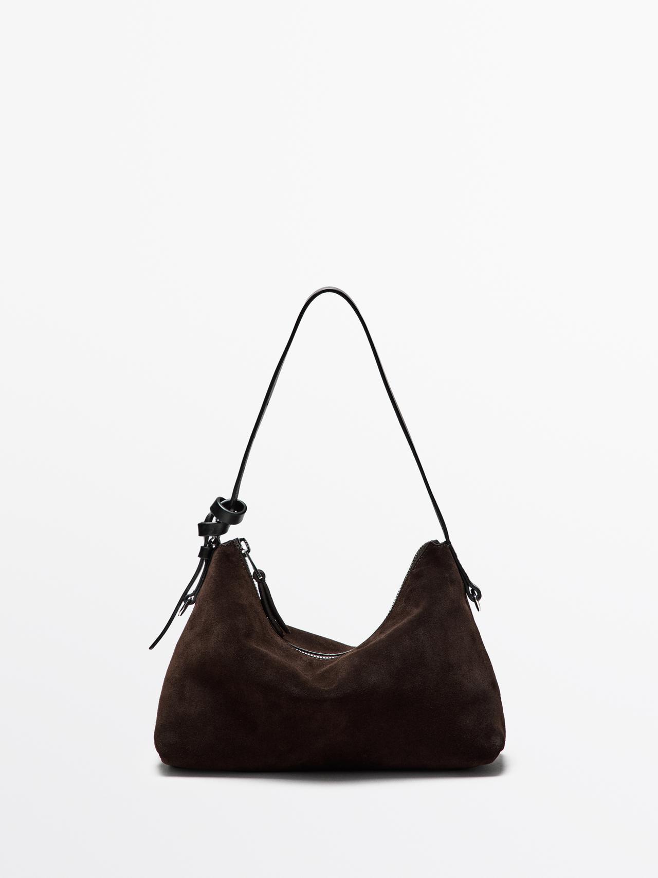 Massimo Dutti - Dame - Lille Taske I Spaltlæder - Brun - 01