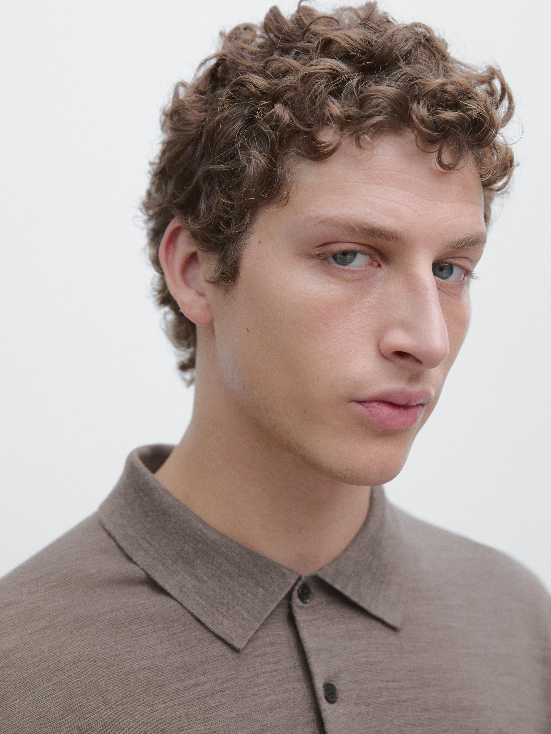 100% wool knit sweater with polo collar — MOLE BROWN