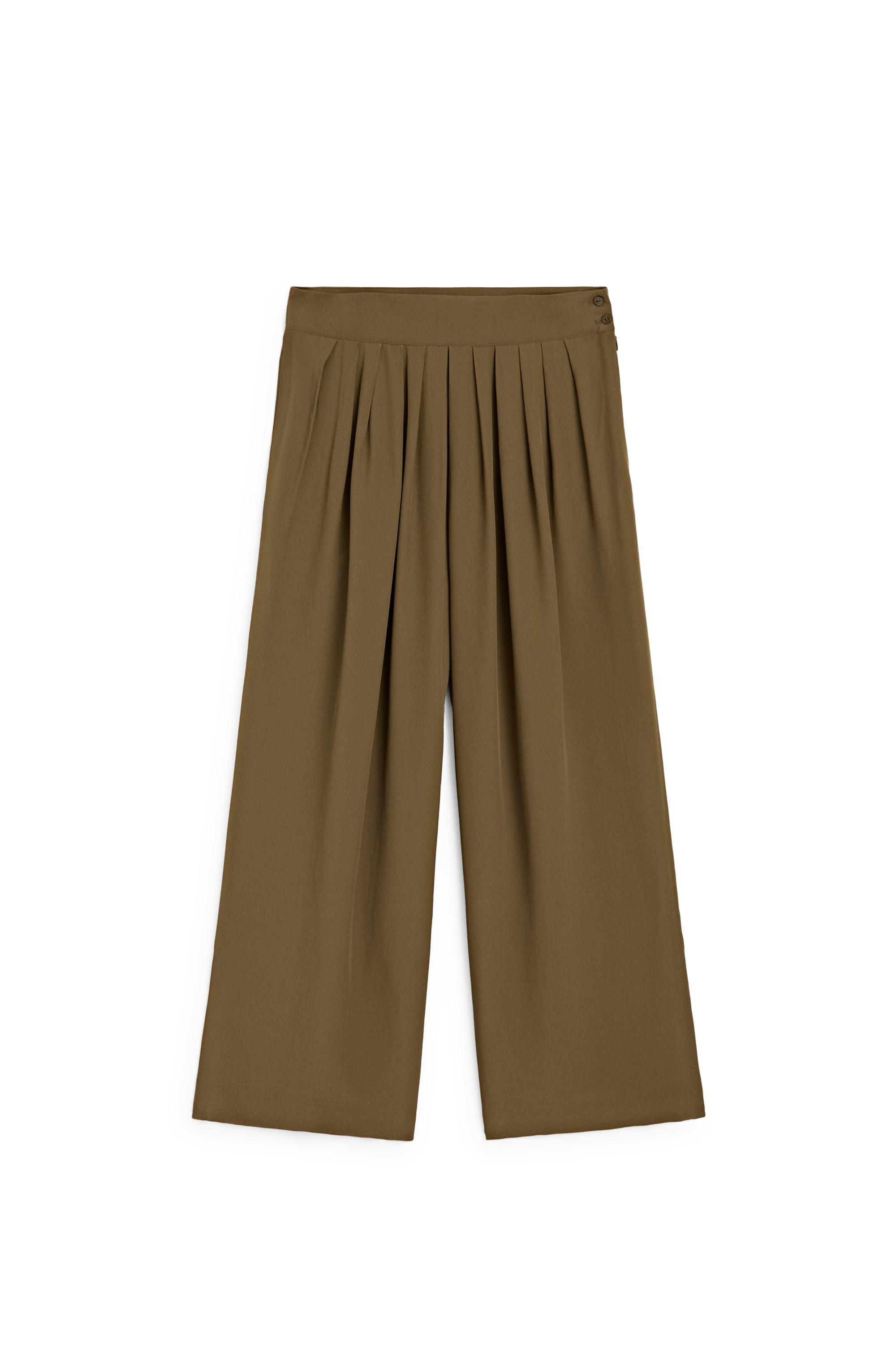 Total look flowing trousers with box pleats — MOSS GREEN