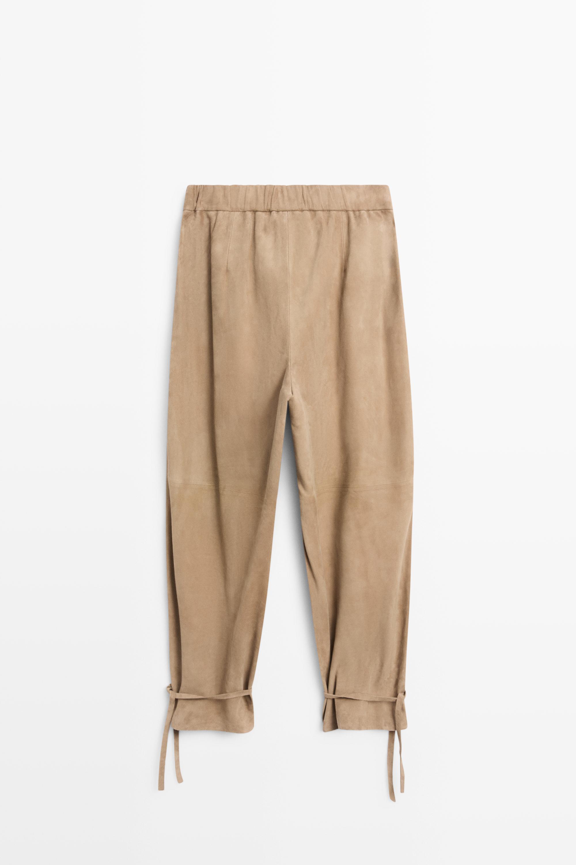 Suede leather pants with tie-detail hems — Green