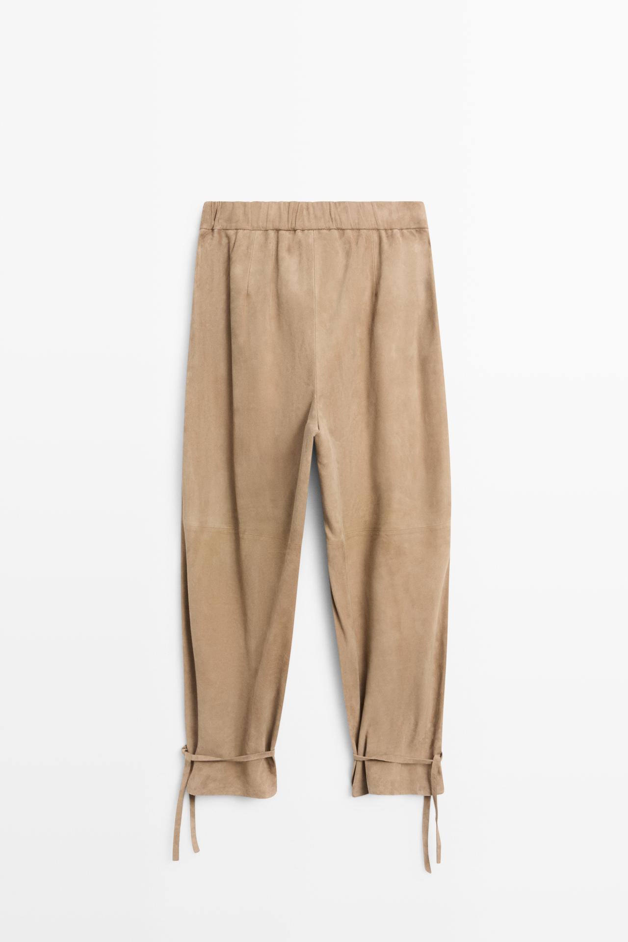 Suede pants with tie-hem detail — Green